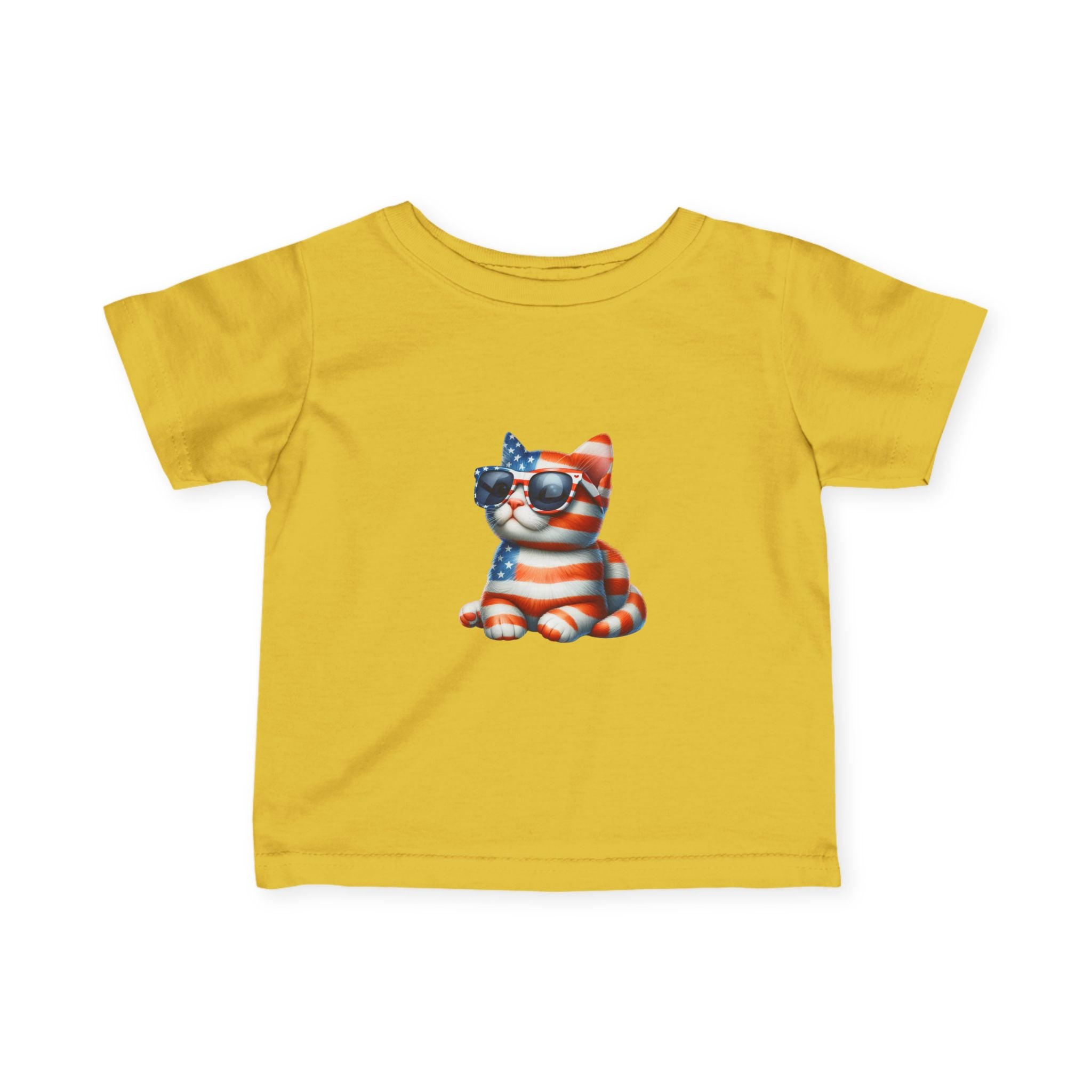 Patriotic Kitty Infant Tee — American Flag Cat Baby Shirt