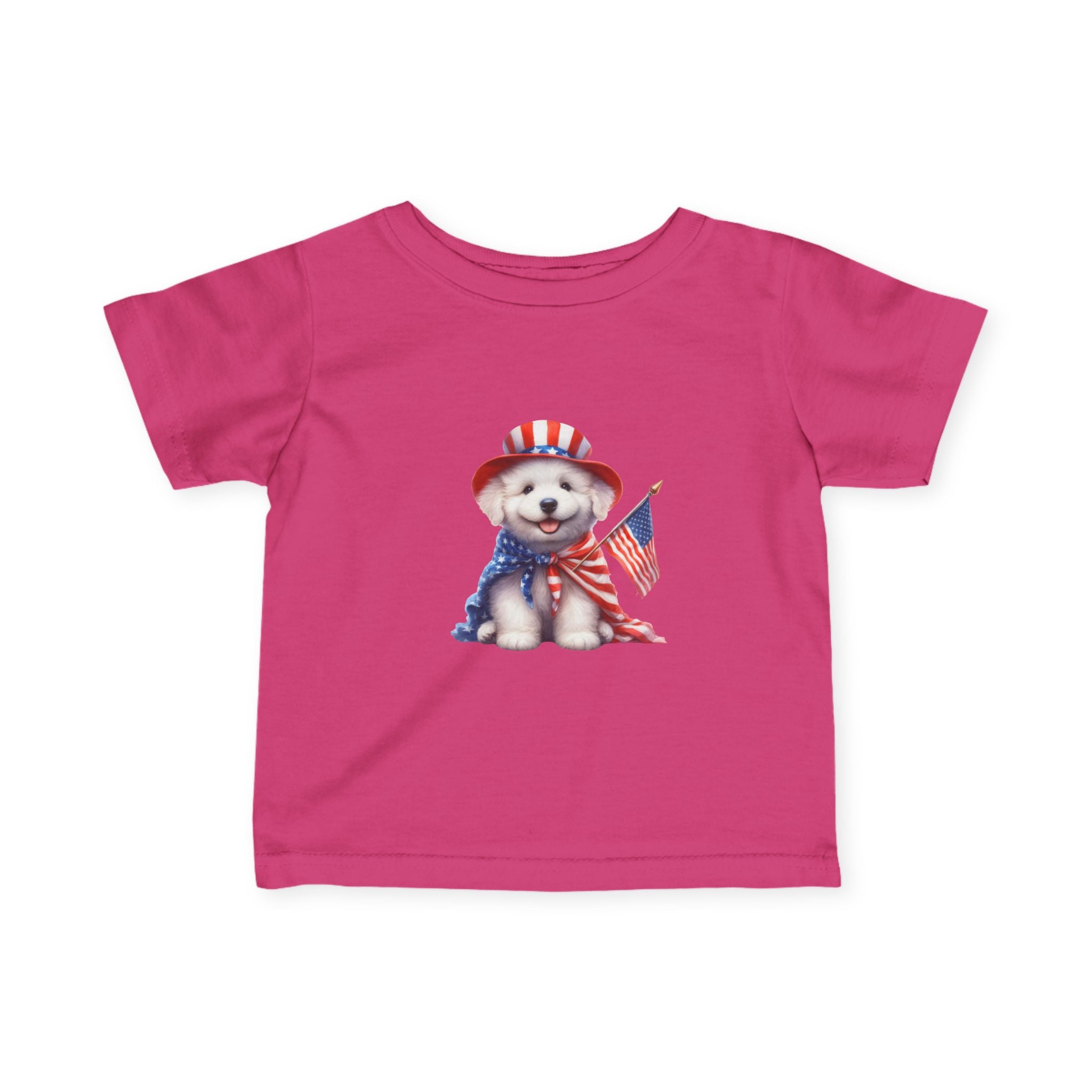 Infant Tee – Patriotic Puppy with American Flag (4th of July Baby Shirt)