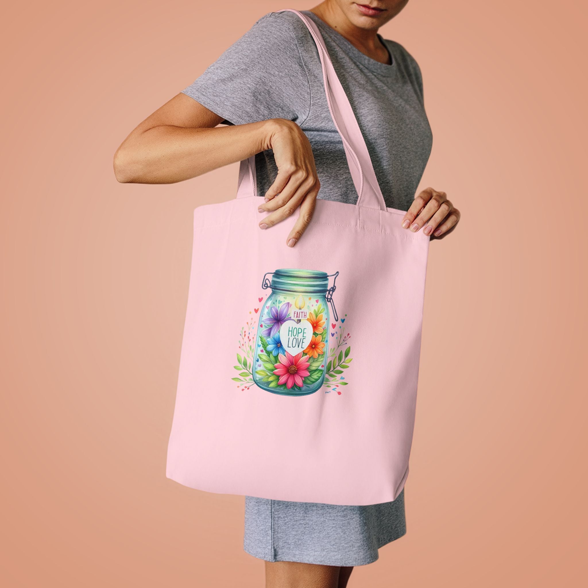 Tote Bag — "Hope Lights the Way" Mason Jar Floral Design