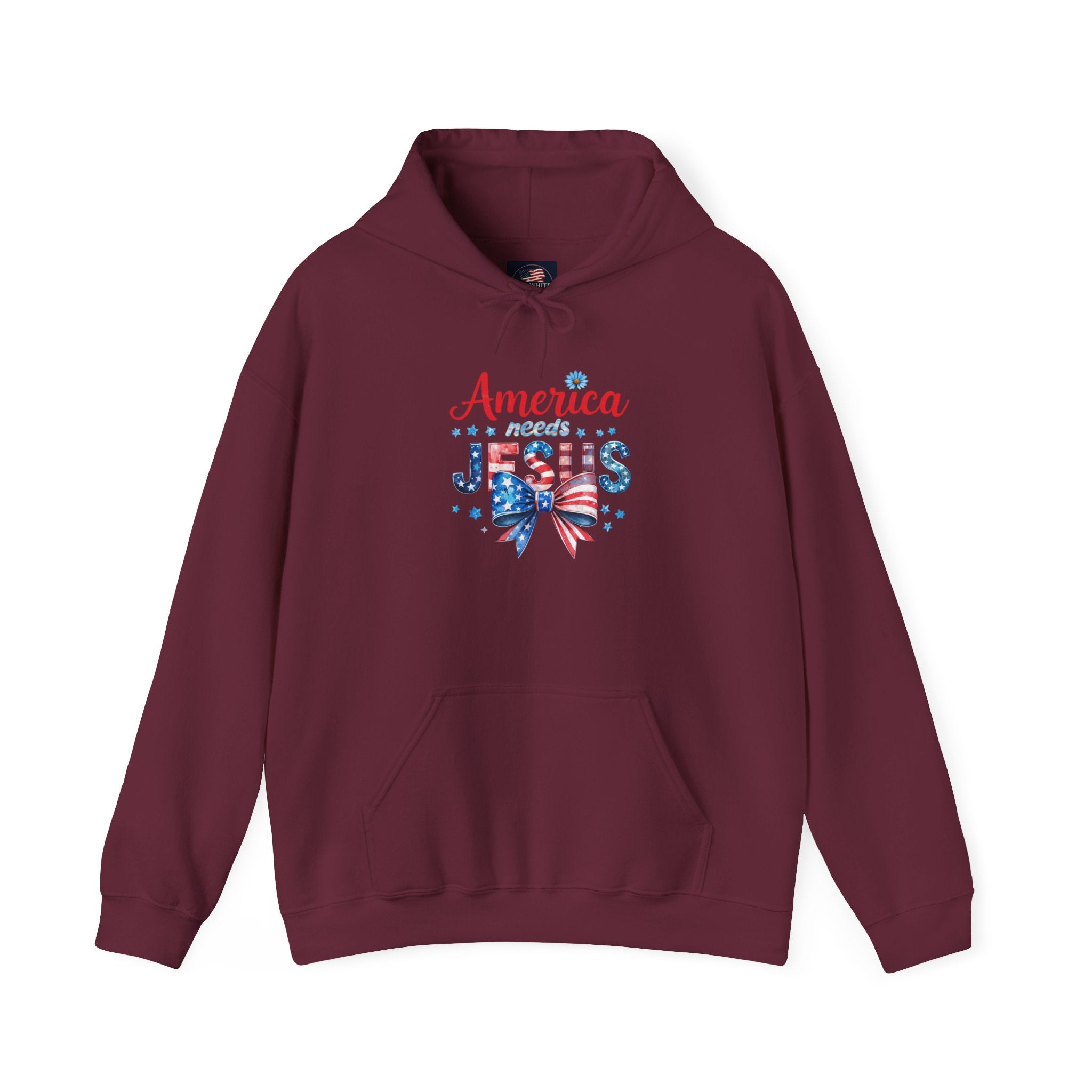 America Loves Jesus Patriotic Hoodie – Flag Bow Christian Sweatshirt