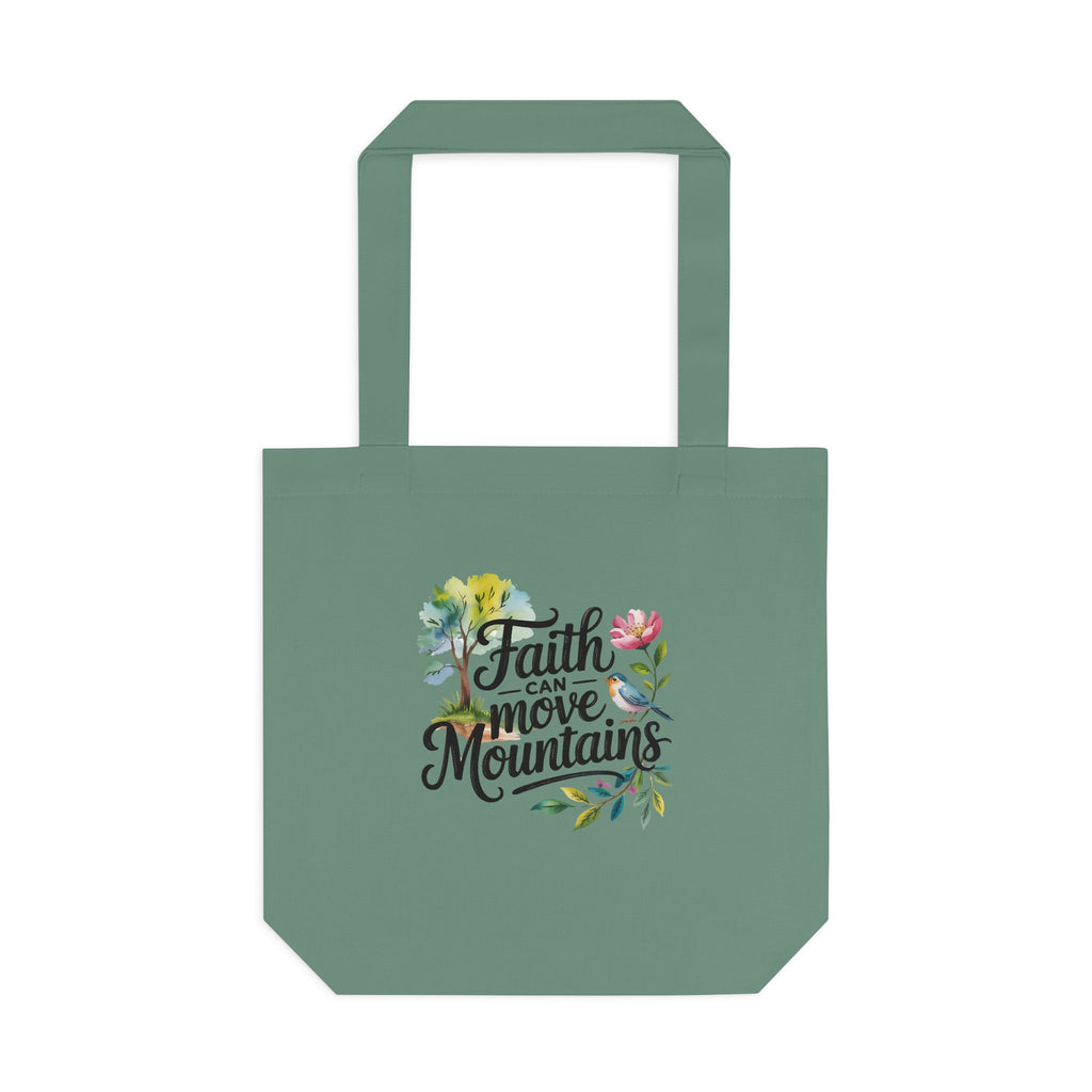 Faith Can Move Mountains Cotton Tote Bag – Floral Inspirational Grocery & Gift Tote