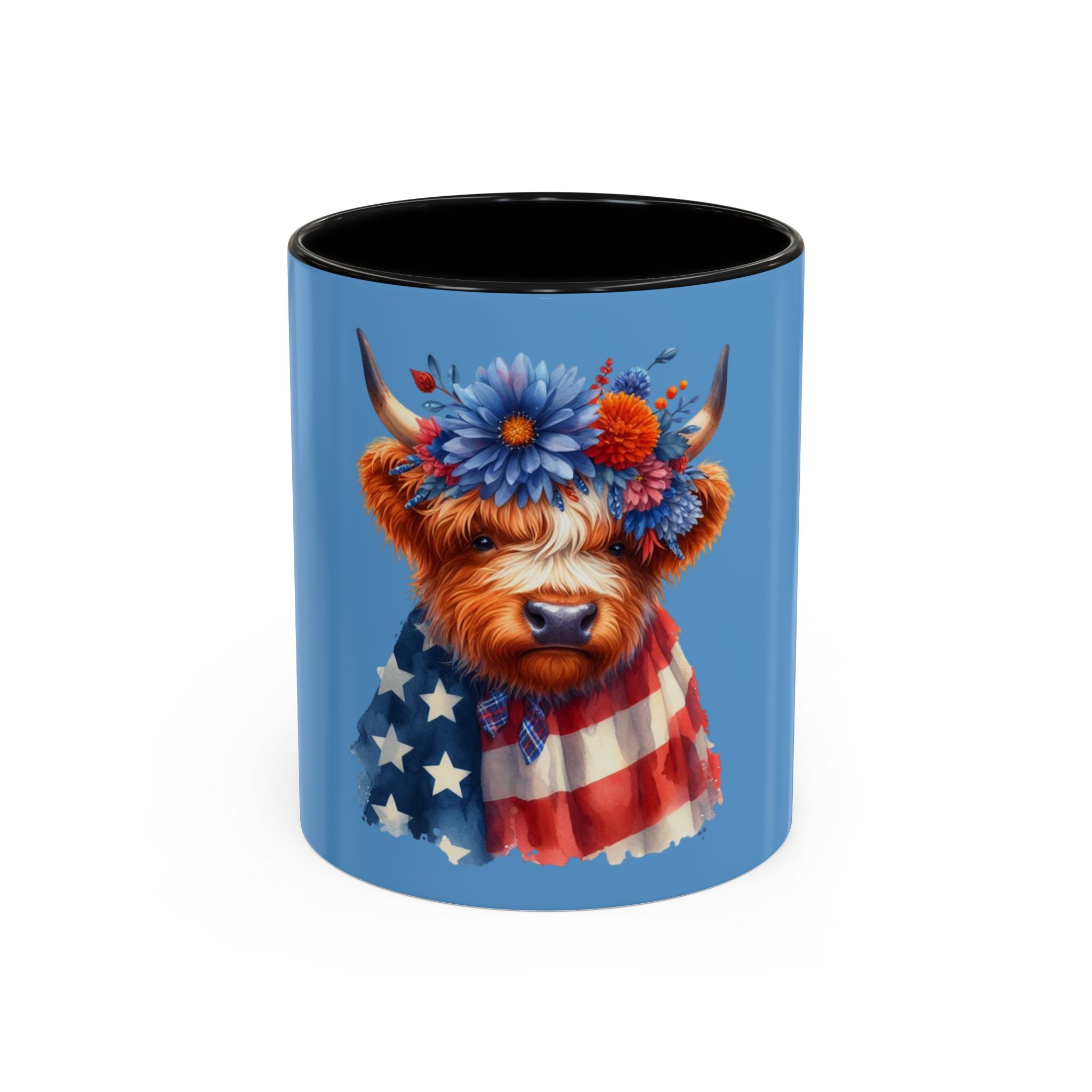 Patriotic Highland Cow Accent Coffee Mug – 11/15oz