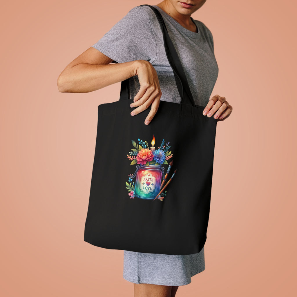 Tote Bag — 'Paint With Love' Floral Art Jar Cotton Tote