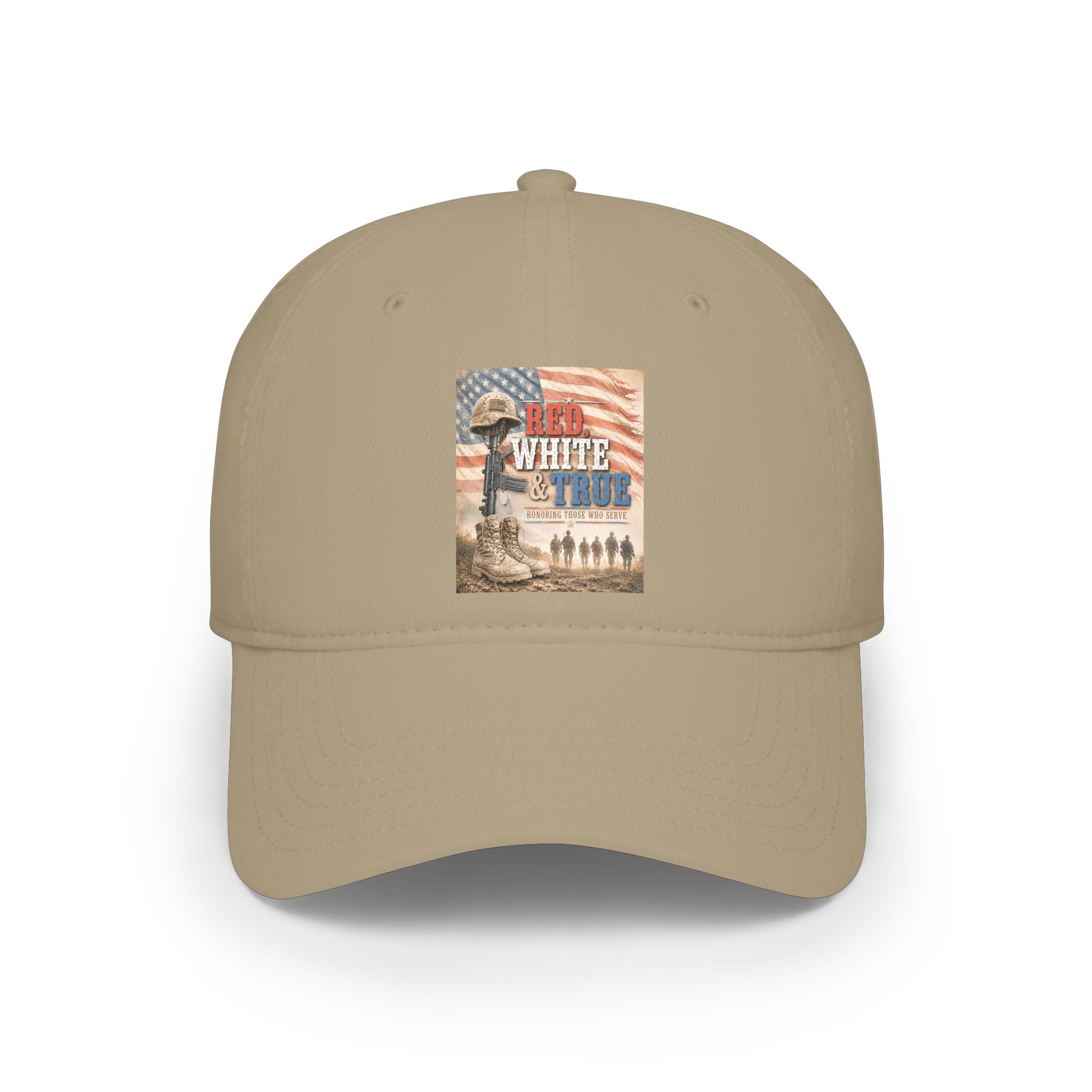 Low Profile Baseball Cap — Red, Patriotic "Land of the Free" Military Tribute Cap
