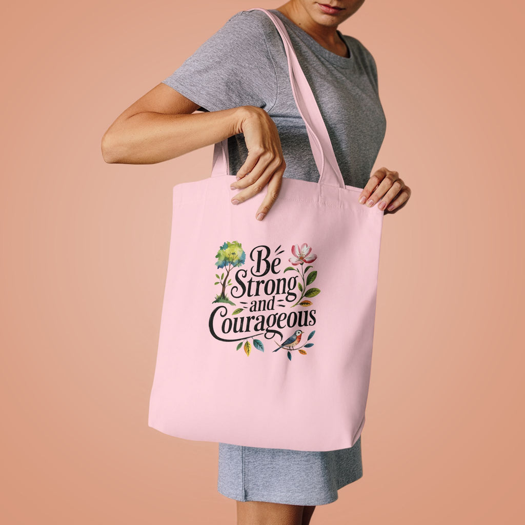 Be Strong and Courageous Cotton Tote - Inspirational Floral Eco Bag