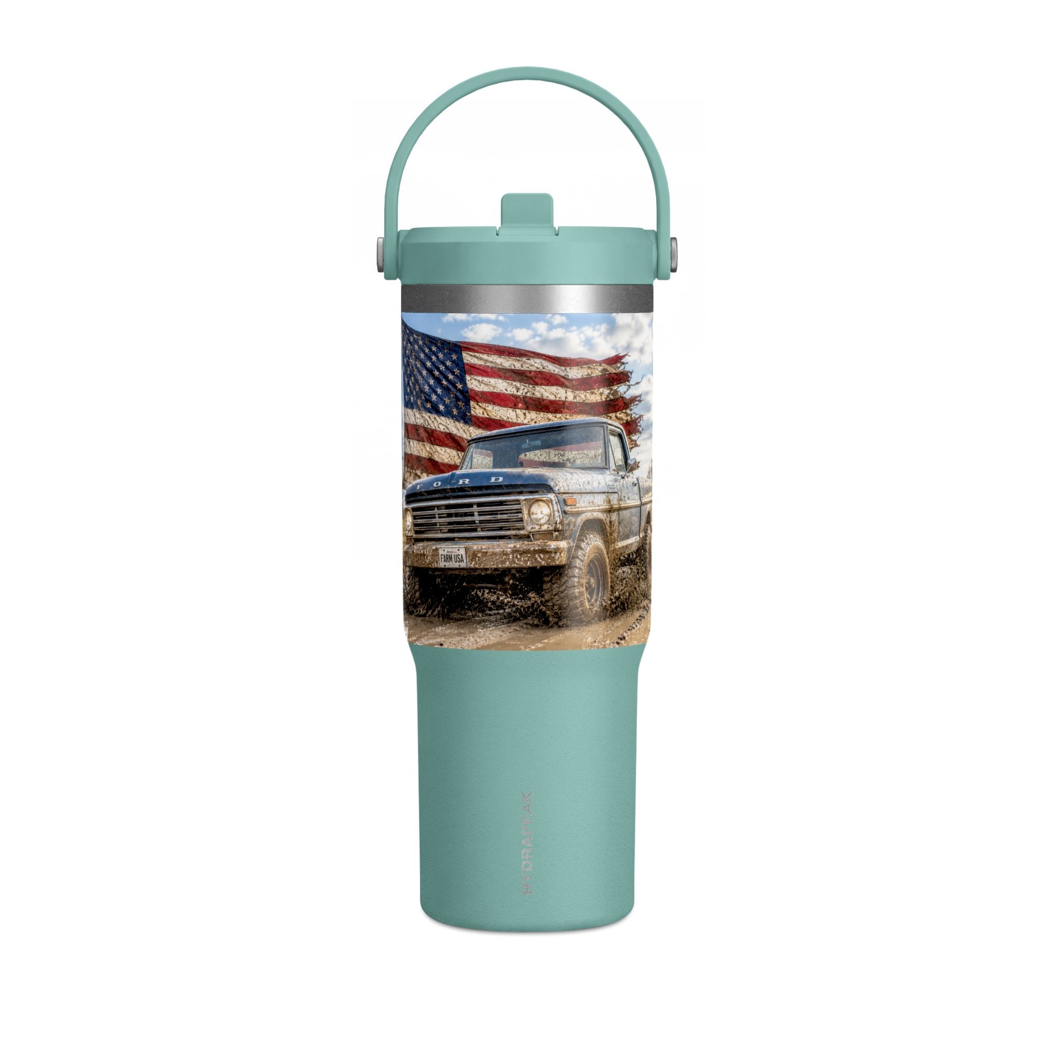 32oz Tumbler – Vintage Truck with American Flag Travel Mug