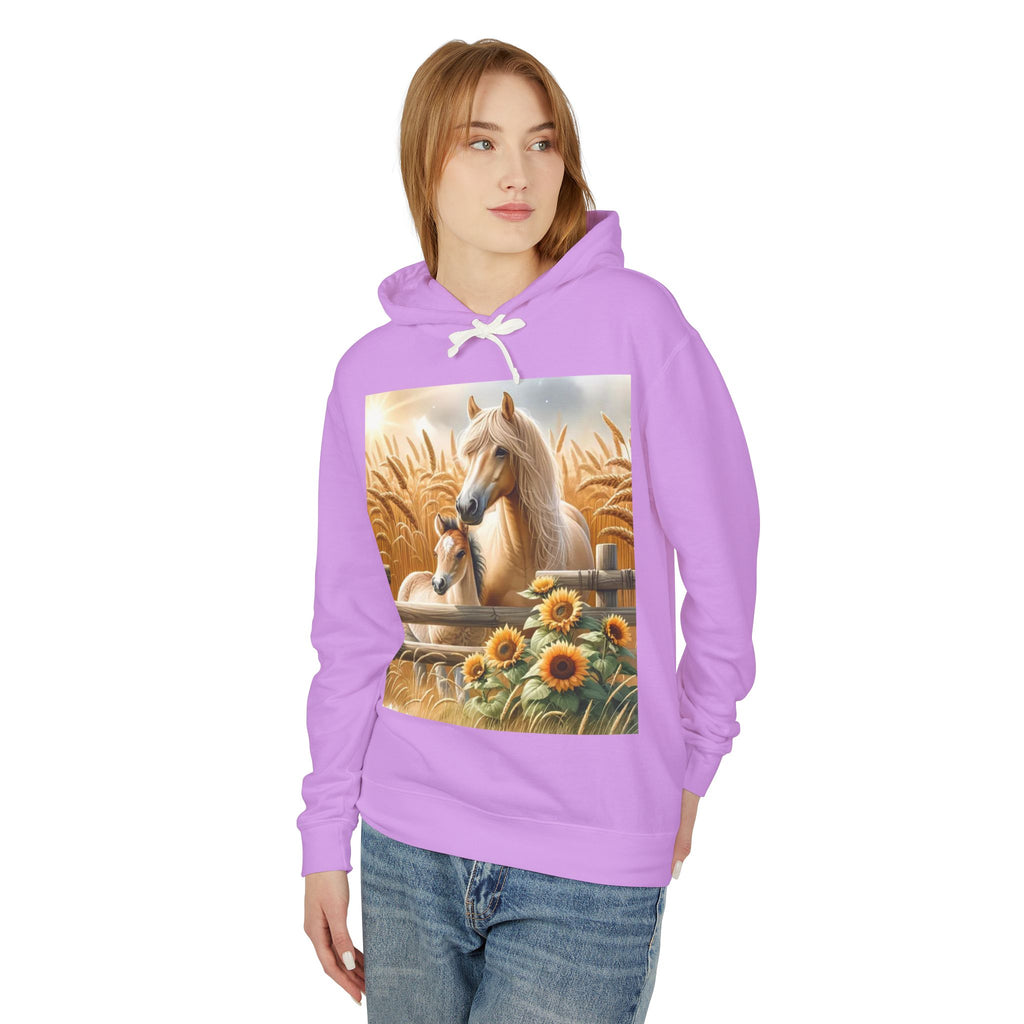 Horse & Foal Sunflower Hoodie — Pastel Farm Animal Sweatshirt
