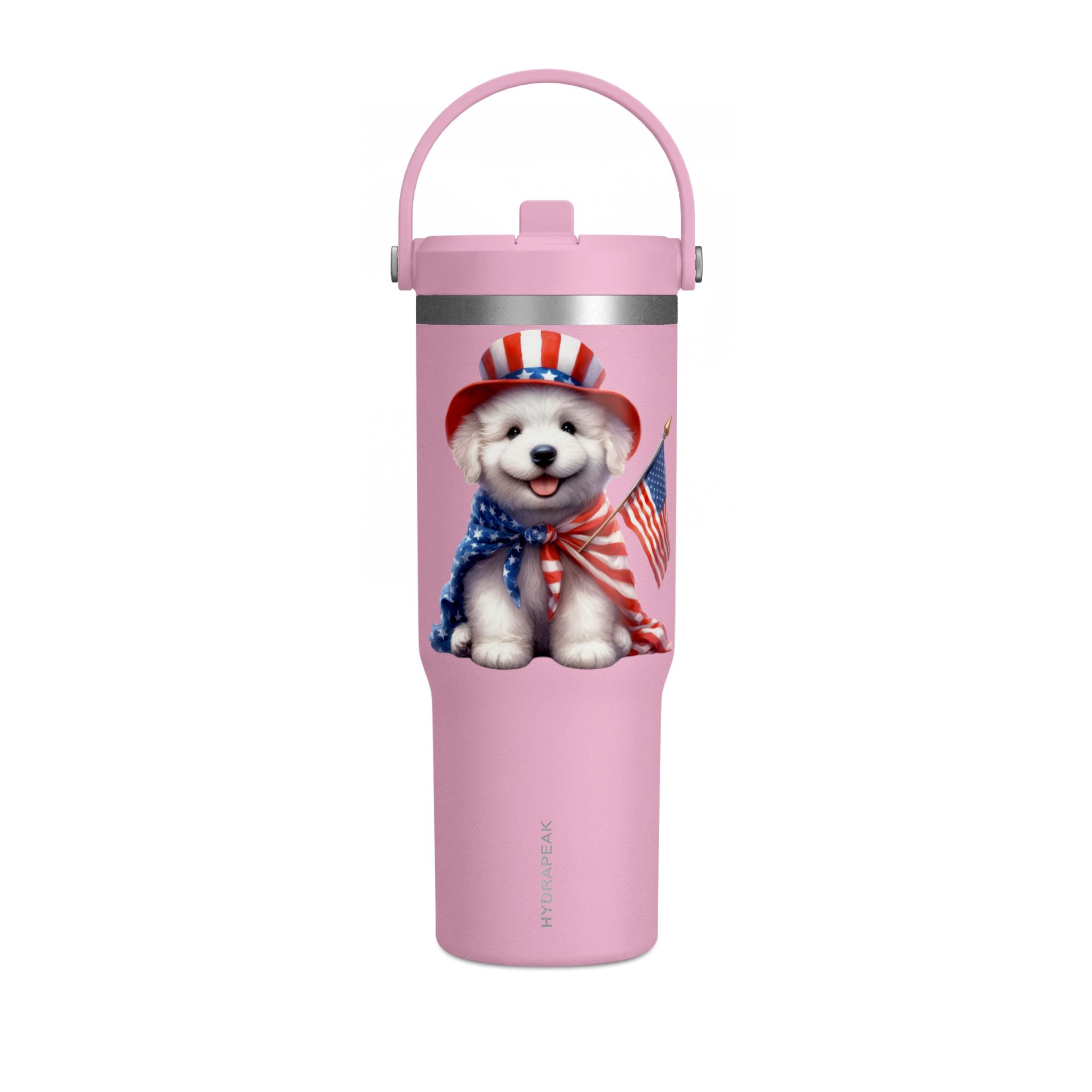 Patriotic Pup Tumbler — 32oz Insulated Travel Cup with American Flag Dog Design