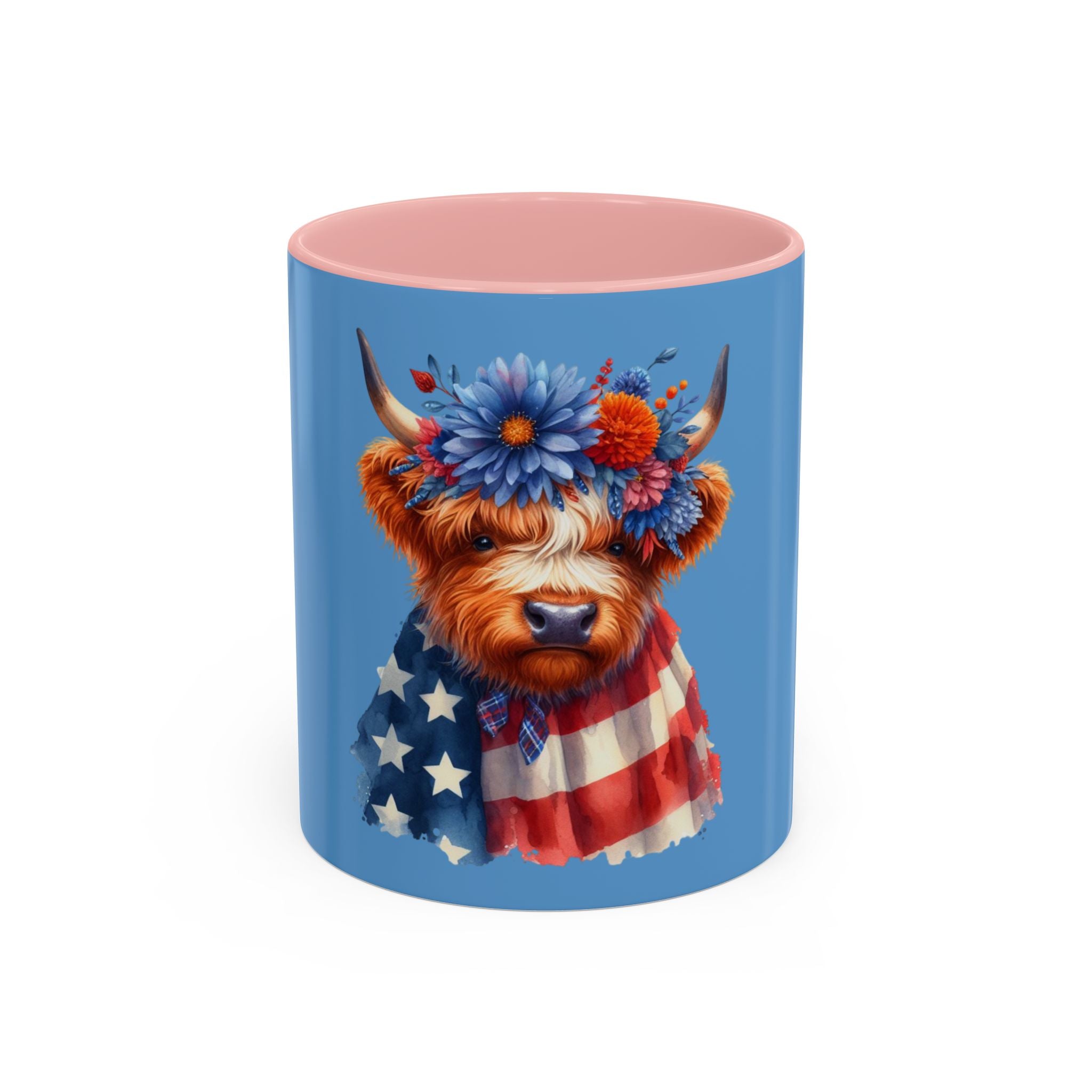 Patriotic Highland Cow Accent Coffee Mug – 11/15oz