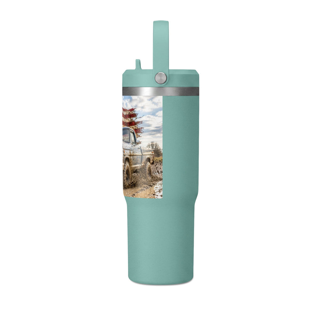 32oz Tumbler – Vintage Truck with American Flag Travel Mug