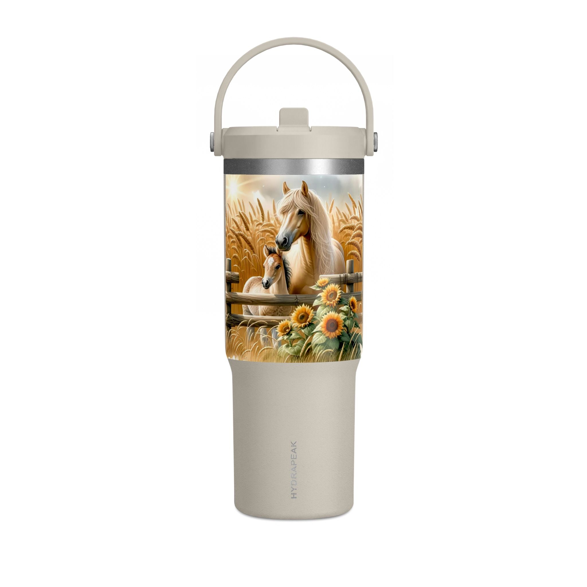 32oz Horse Tumbler — Sunflower Farm Scene Stainless Travel Cup