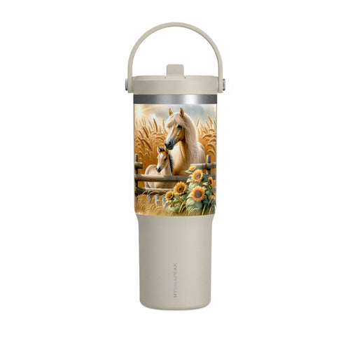 32oz Horse Tumbler — Sunflower Farm Scene Stainless Travel Cup