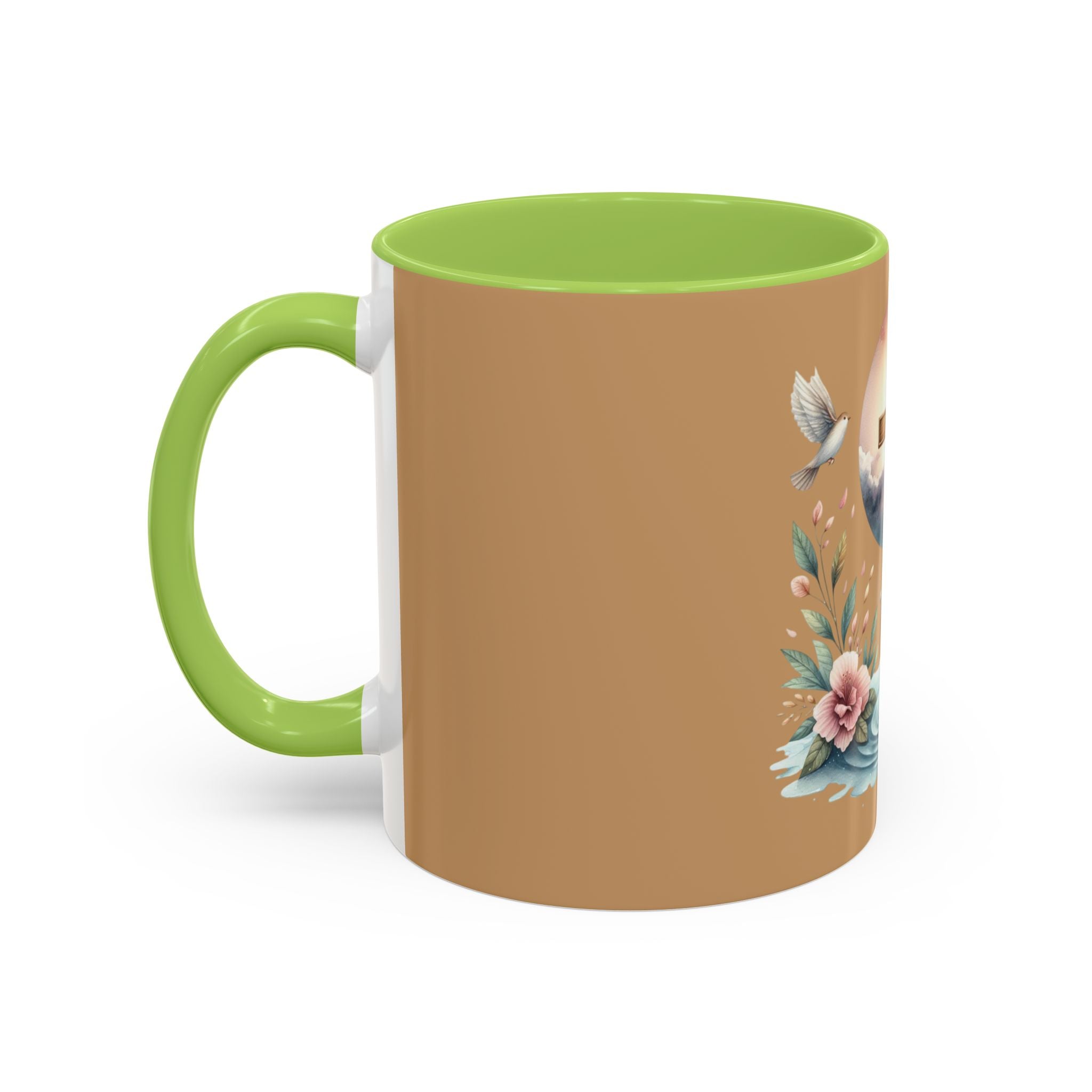Christian Cross Accent Coffee Mug — Faith, Doves & Floral Baptism Gift (11/15oz)