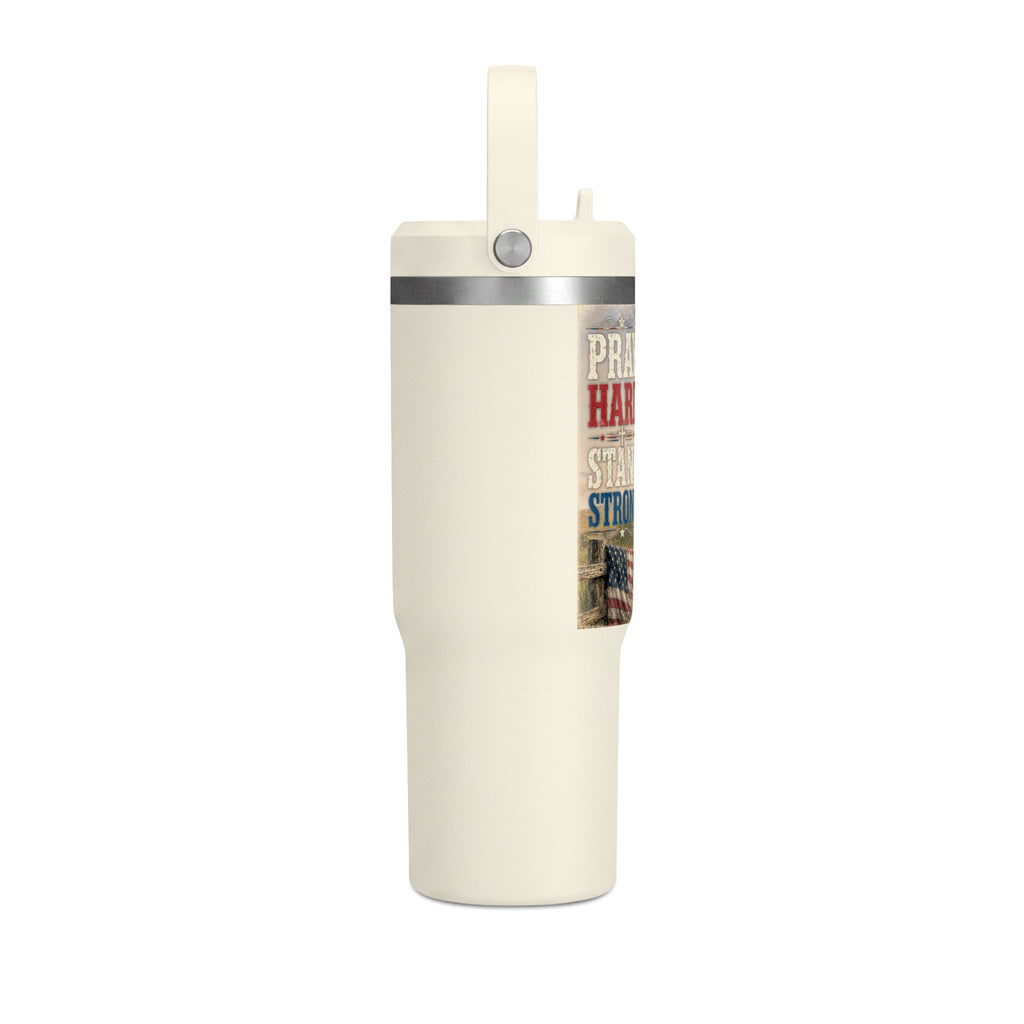 32oz Inspirational Tumbler - "Pray Hard. Stand Strong." Patriotic Travel Cup