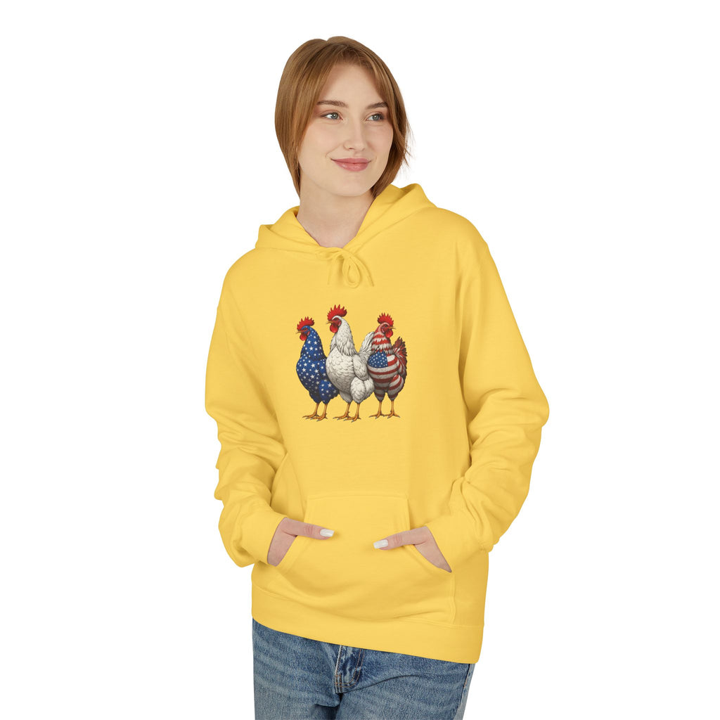 Patriotic Rooster Hoodie — Americana Farmhouse Chickens Pullover