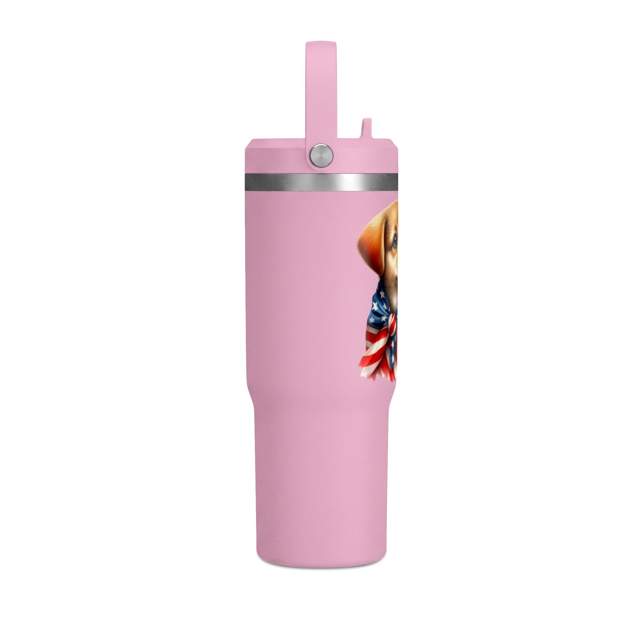 Patriotic Puppy 32oz Tumbler — American Flag Dog Travel Mug