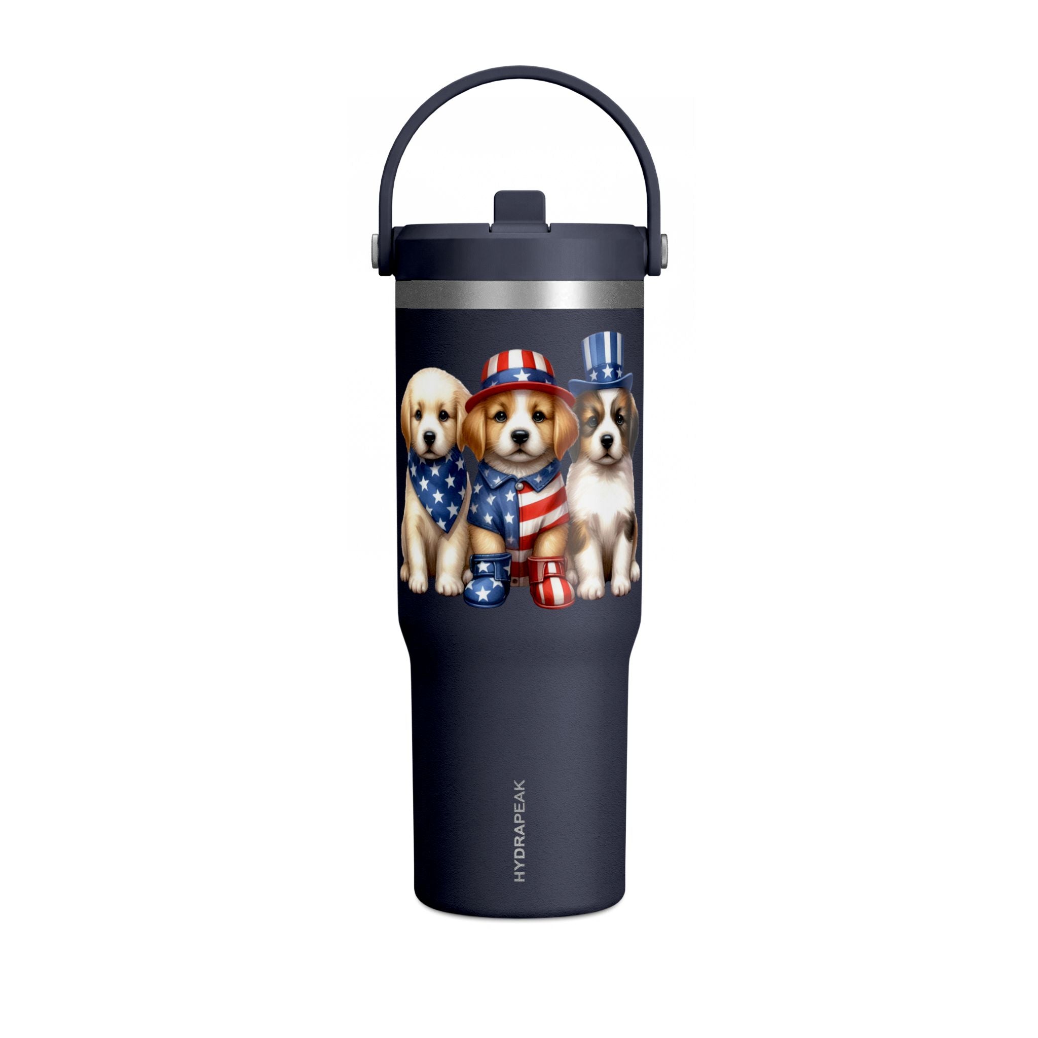 32oz Tumbler - Patriotic Puppies American Flag Travel Cup