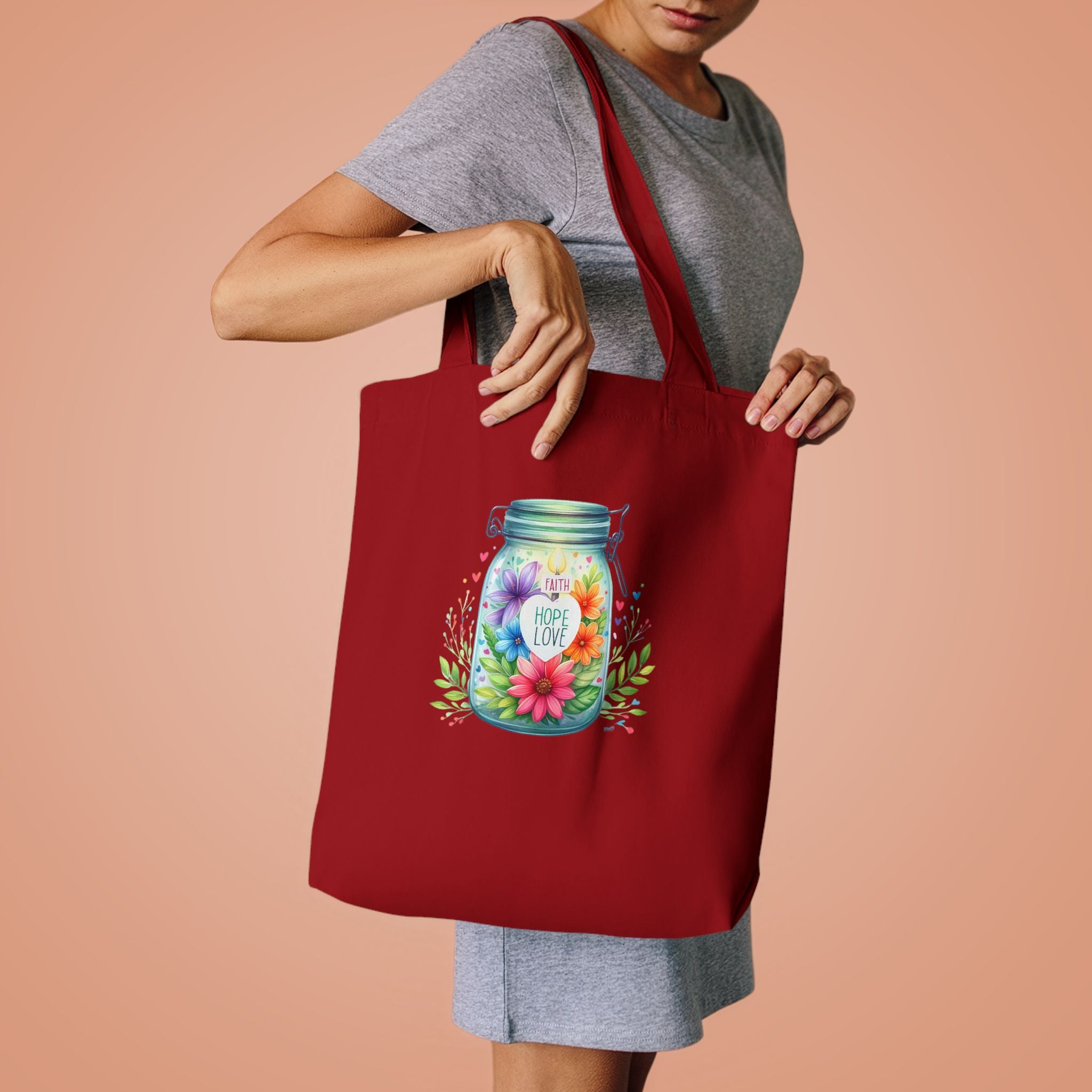 Tote Bag — "Hope Lights the Way" Mason Jar Floral Design