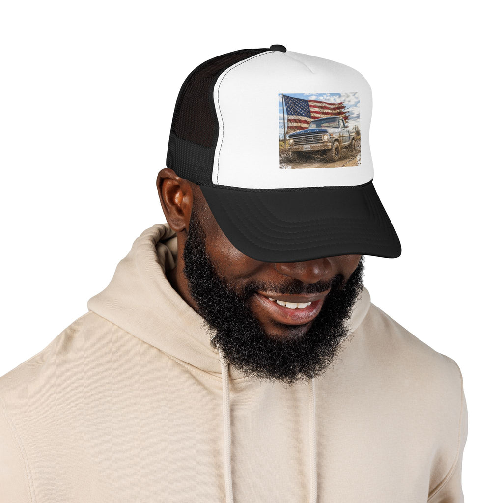 Patriotic Mud Truck Trucker Hat — American Flag Off-Road Foam Cap