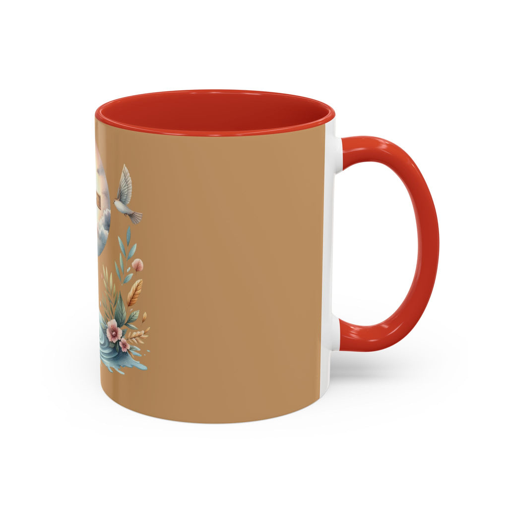 Christian Cross Accent Coffee Mug — Faith, Doves & Floral Baptism Gift (11/15oz)