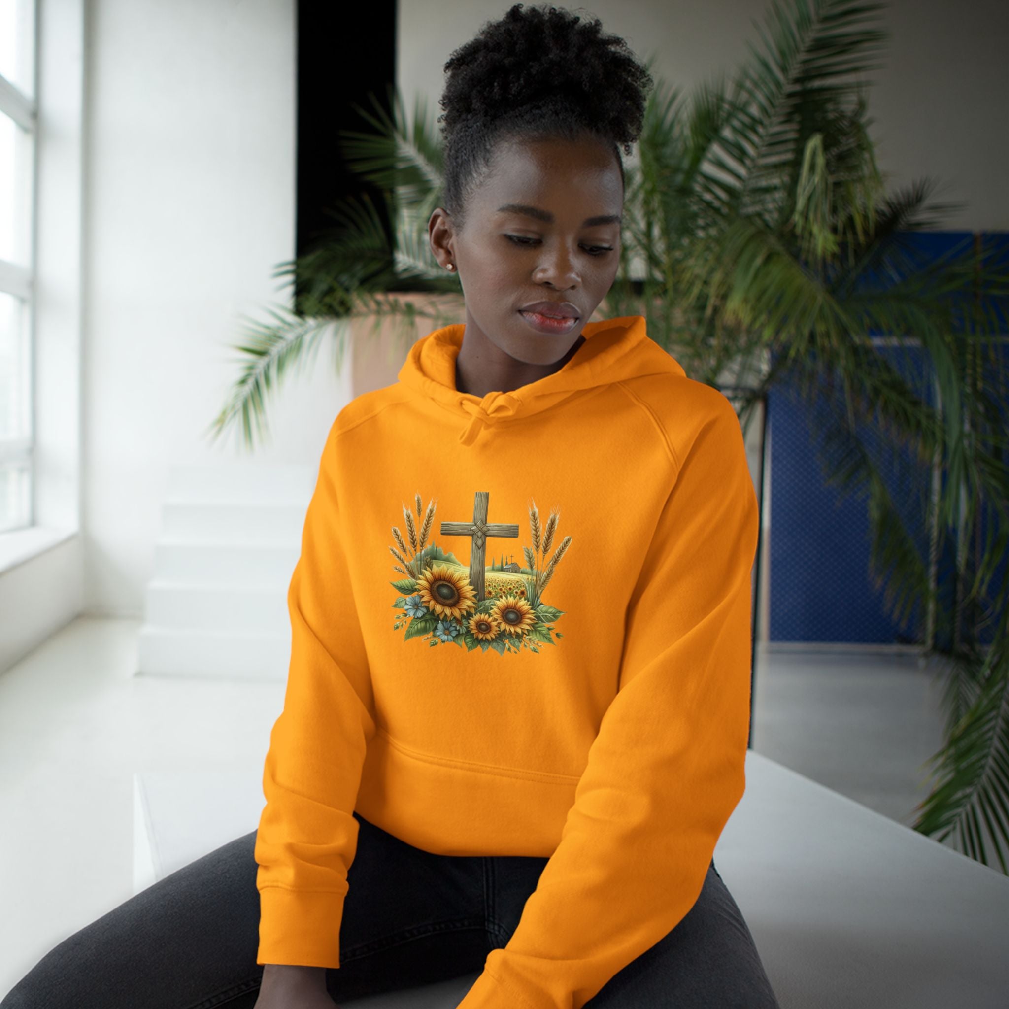 Sunflower Cross Hoodie — Christian Faith Floral Pullover