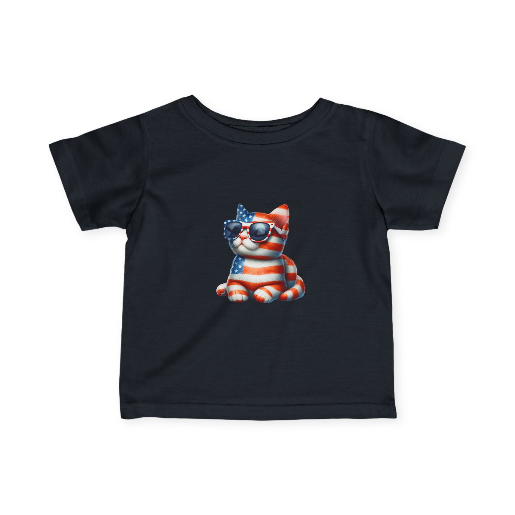 Patriotic Kitty Infant Tee — American Flag Cat Baby Shirt