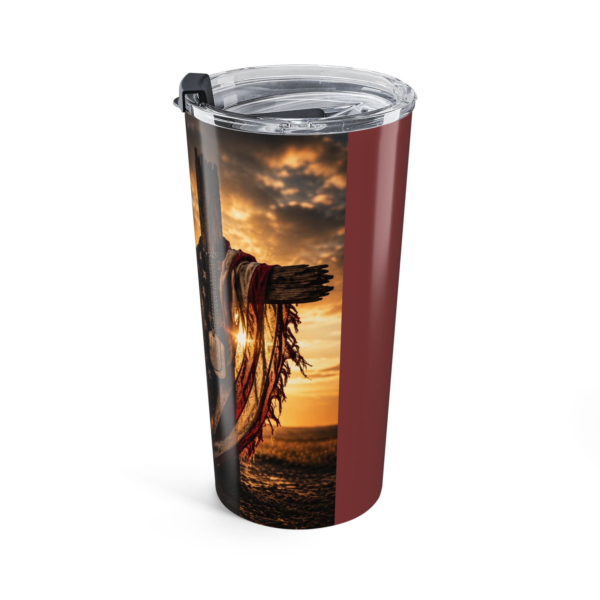 20oz Patriotic Tumbler – "Red, White & True" Flag Cross Travel Mug