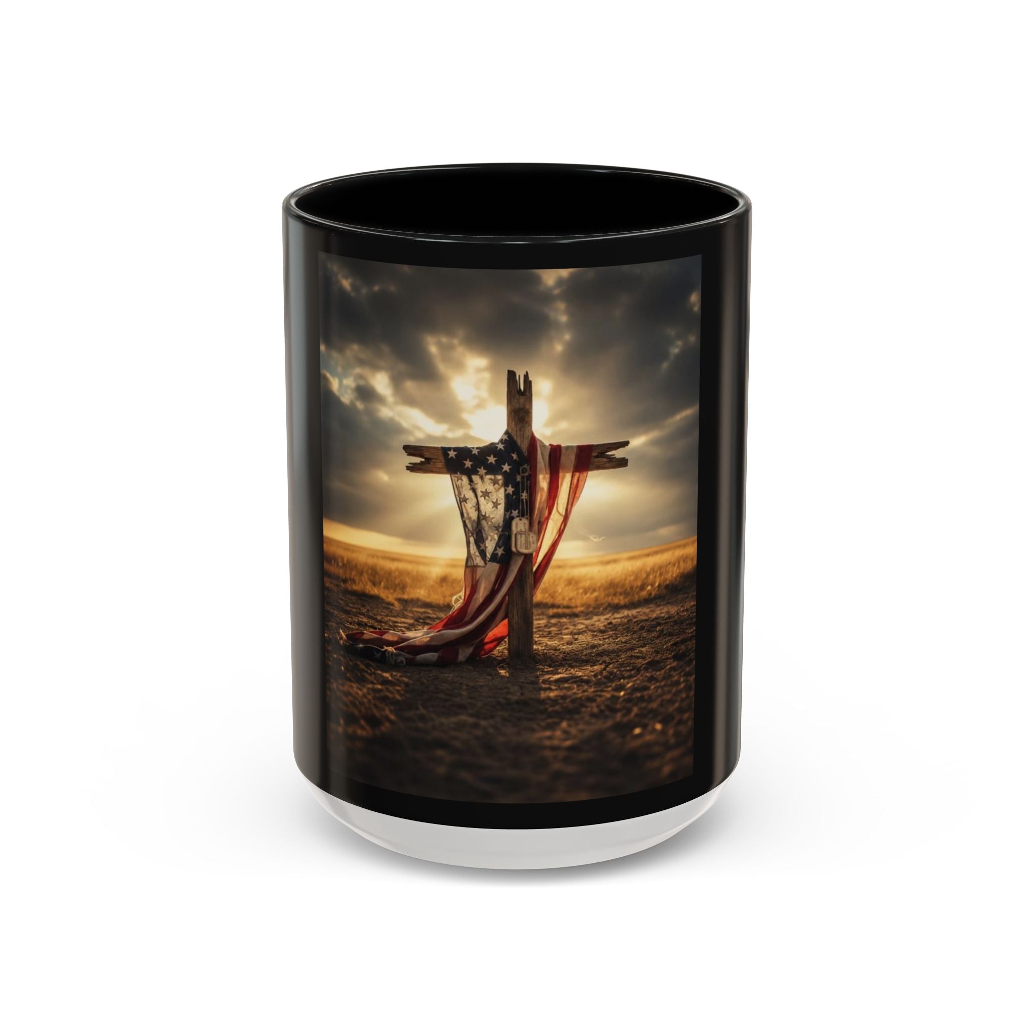 American Flag Cross Coffee Mug — Patriotic Religious Tribute Accent Mug