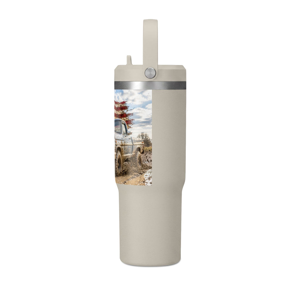 32oz Tumbler – Vintage Truck with American Flag Travel Mug