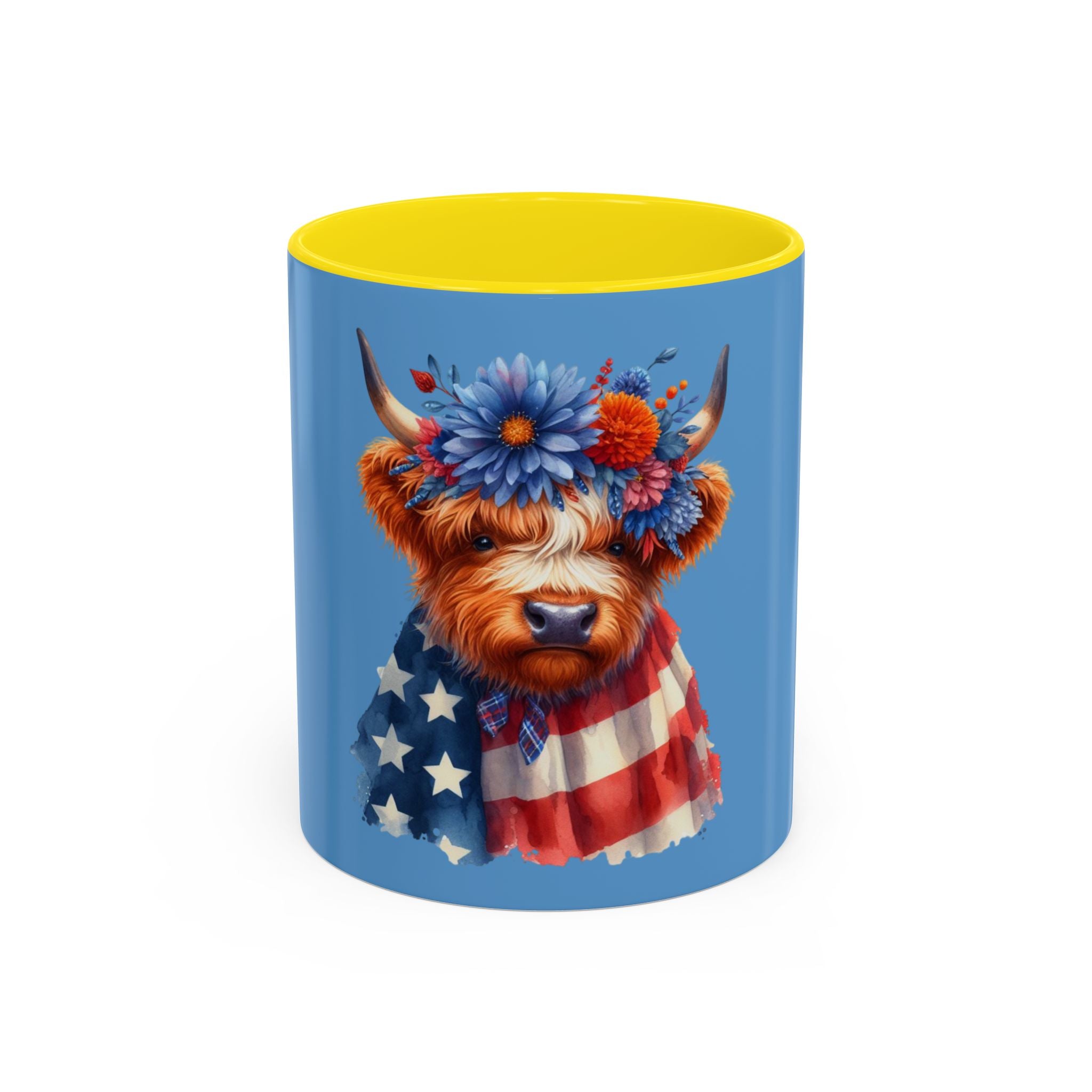 Patriotic Highland Cow Accent Coffee Mug – 11/15oz