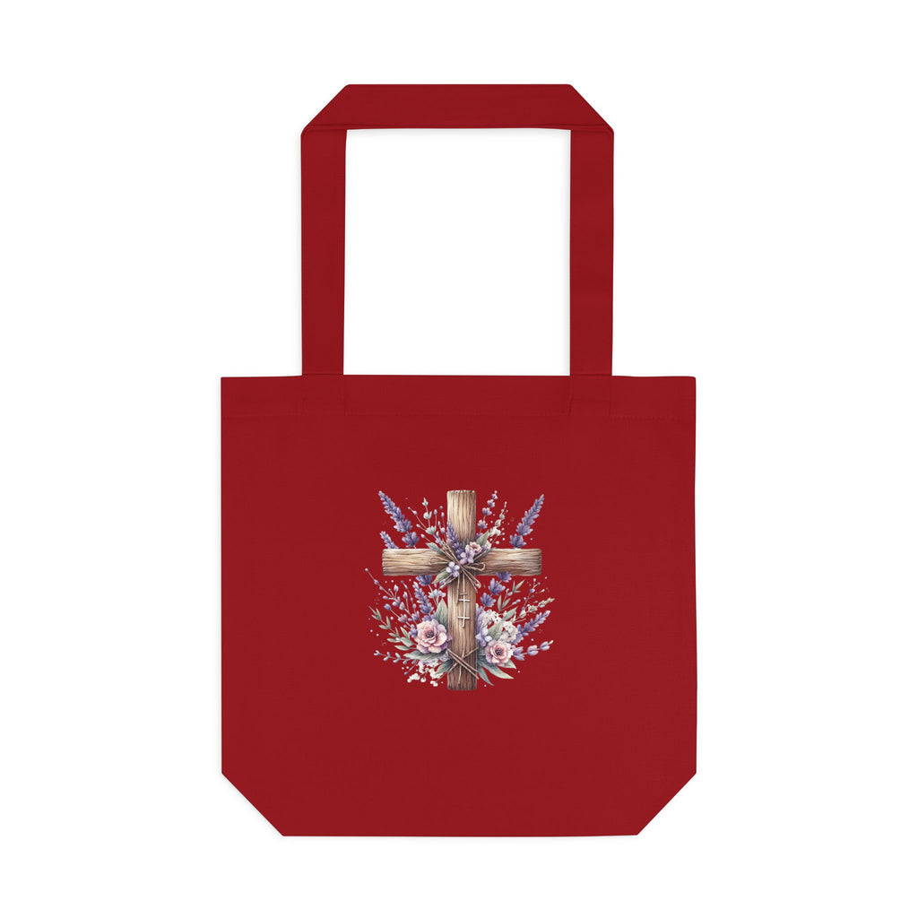 Floral Cross Cotton Tote Bag - Christian Easter Floral Grocery Tote