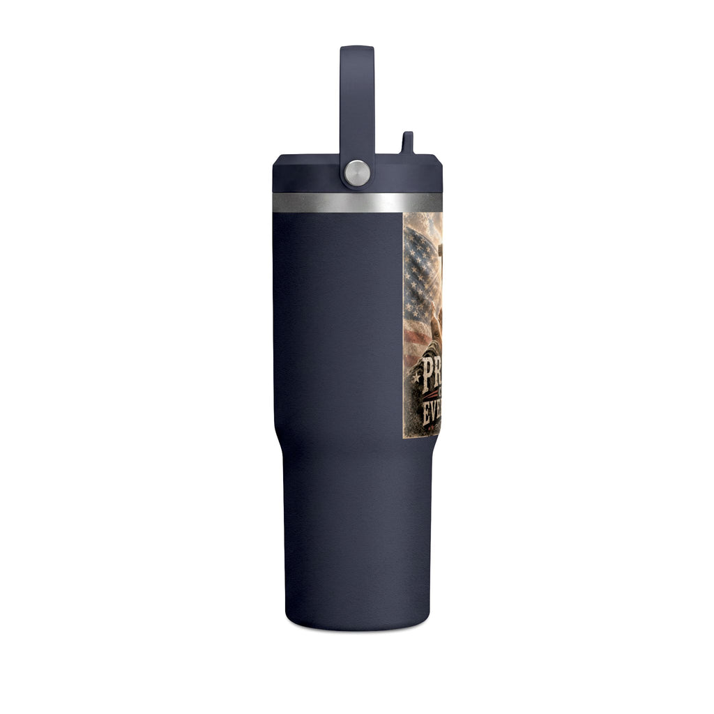 Prayer Changes Everything 32oz Tumbler - Christian Cross & American Flag Travel Cup