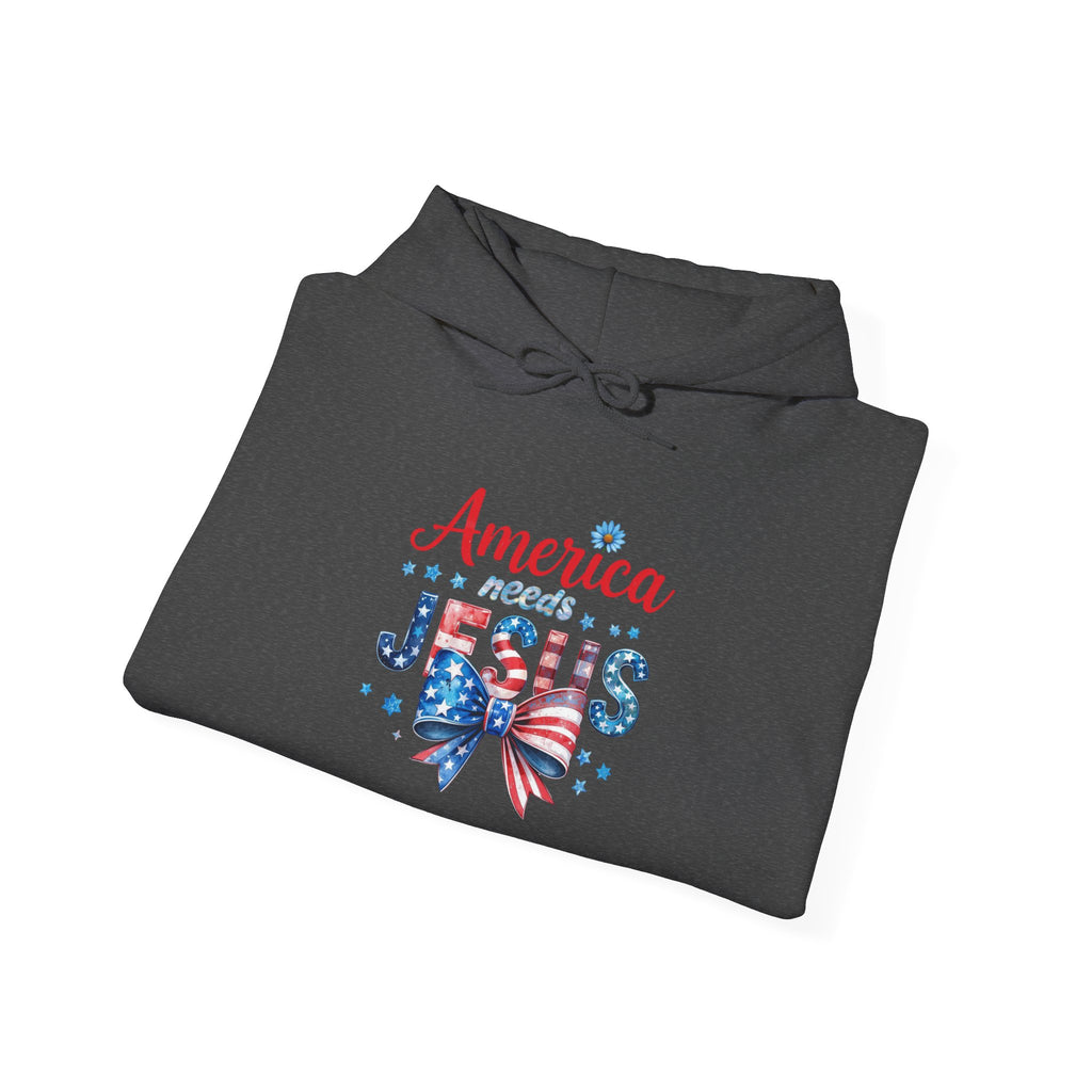America Loves Jesus Patriotic Hoodie – Flag Bow Christian Sweatshirt