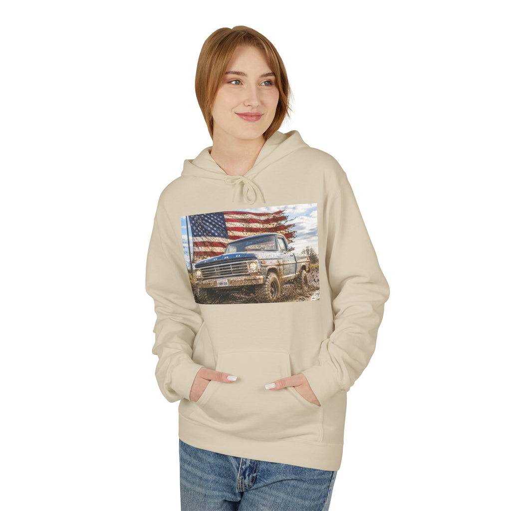 American Flag Vintage Truck Hoodie — Patriotic USA Pickup Sweatshirt