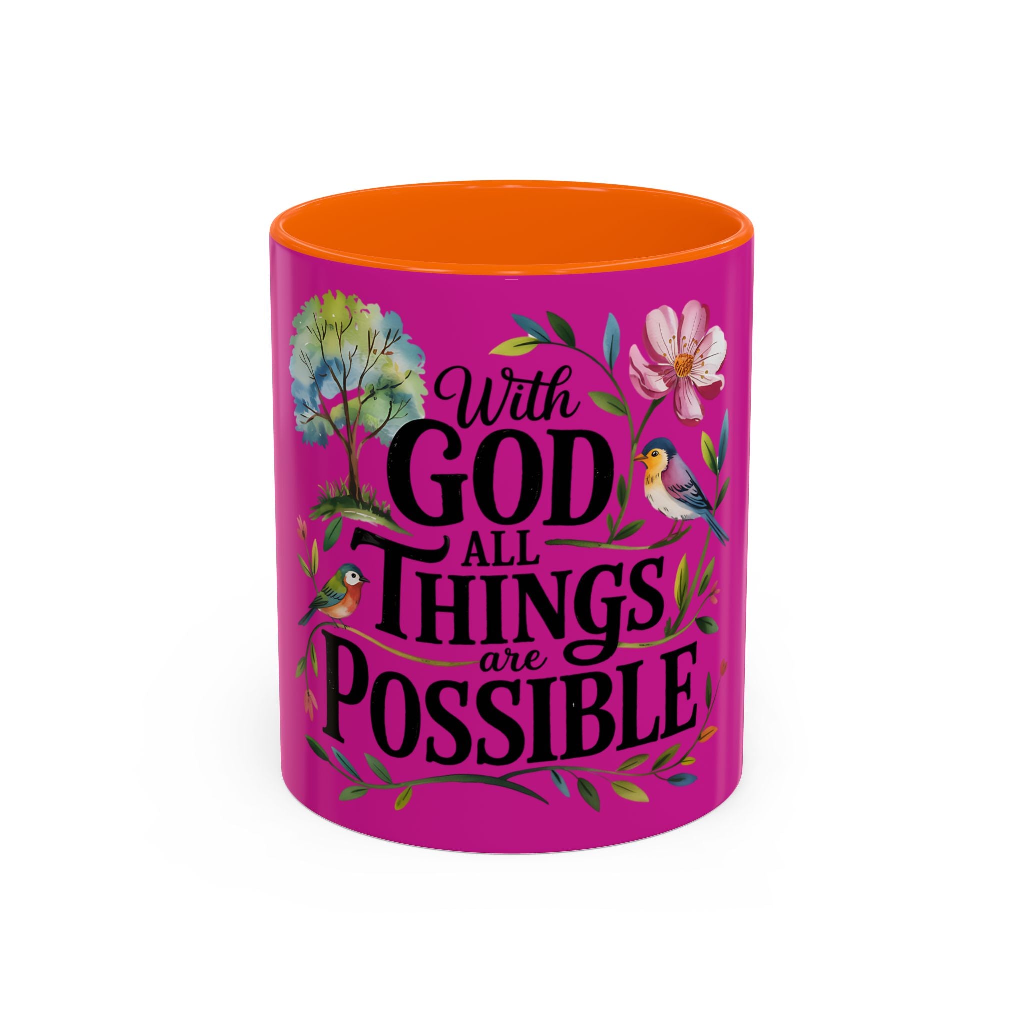 Inspirational Coffee Mug — "With God All Things Are Possible" Floral Accent