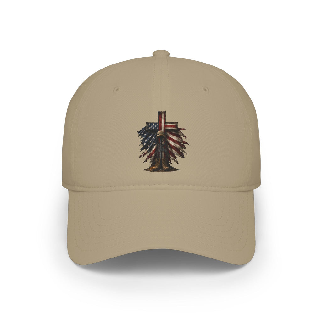 Low Profile Cap — Rustic American Flag Cross Emblem