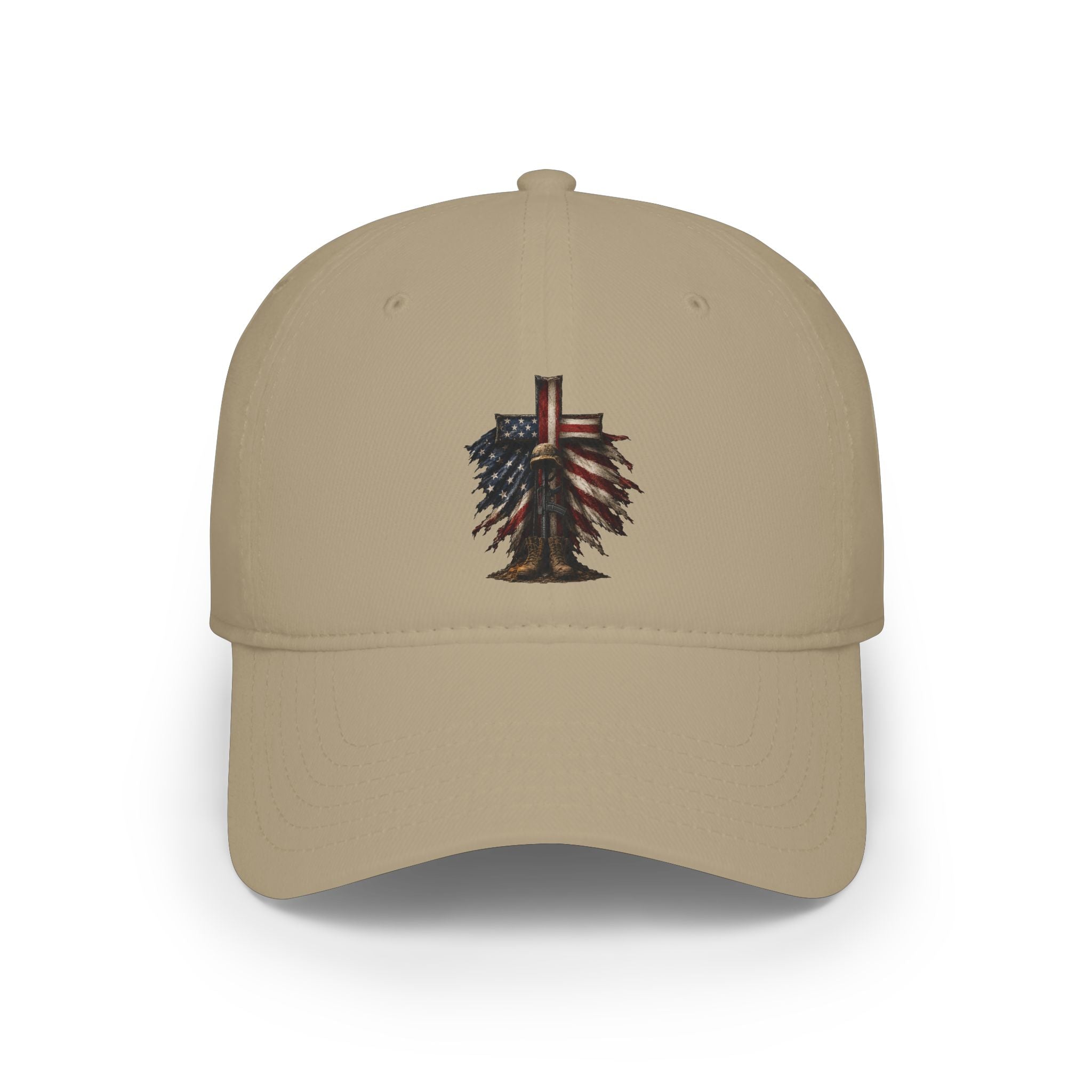 Low Profile Cap — Rustic American Flag Cross Emblem
