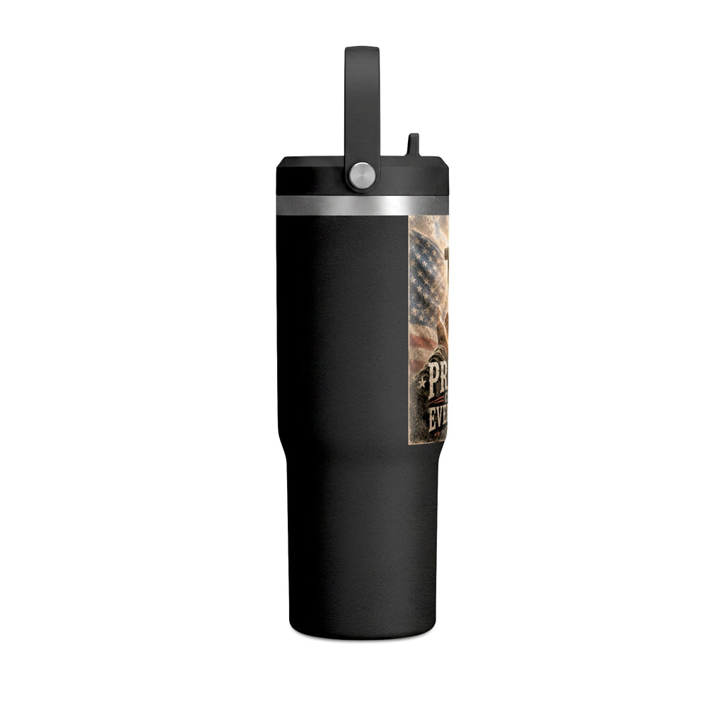 Prayer Changes Everything 32oz Tumbler - Christian Cross & American Flag Travel Cup