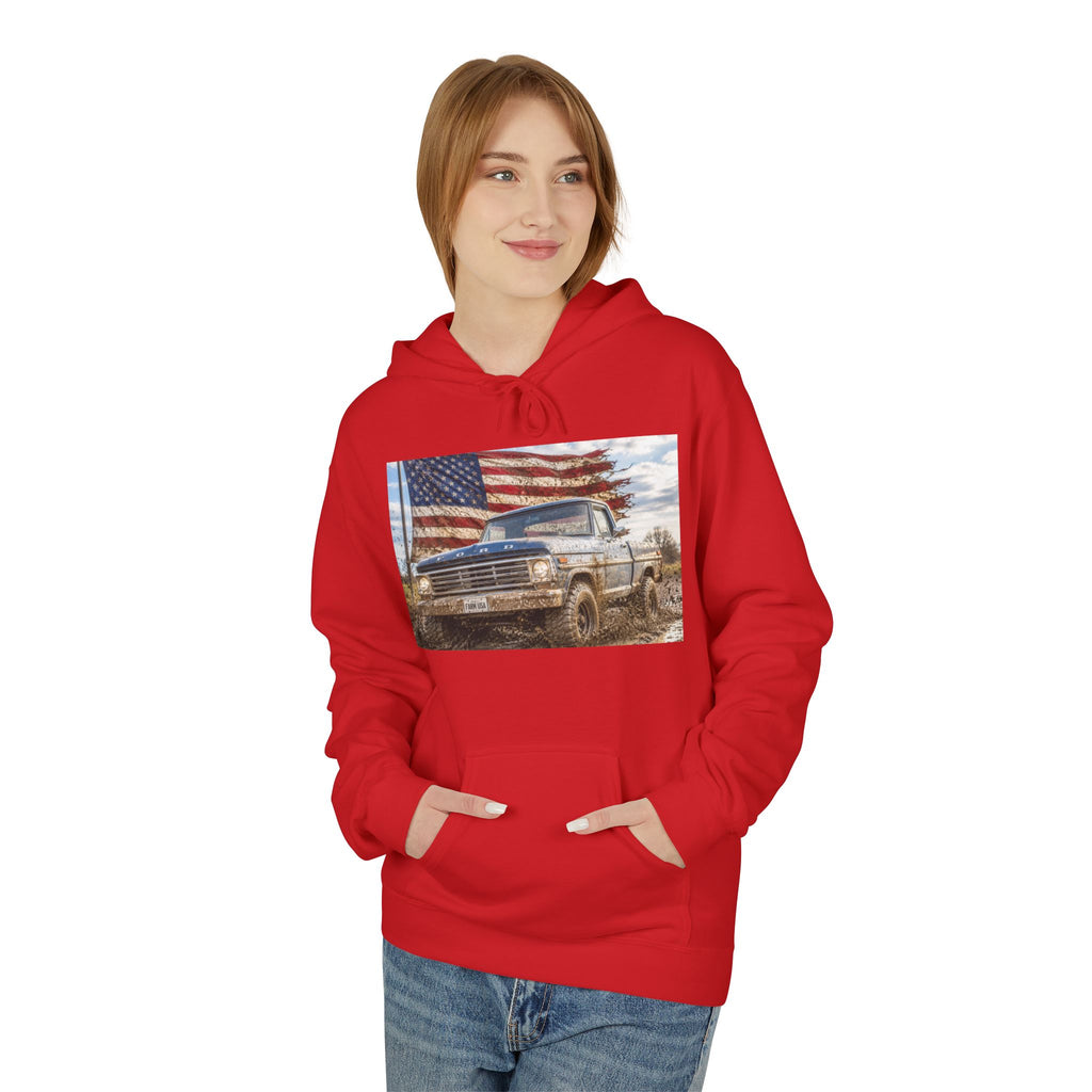 American Flag Vintage Truck Hoodie — Patriotic USA Pickup Sweatshirt