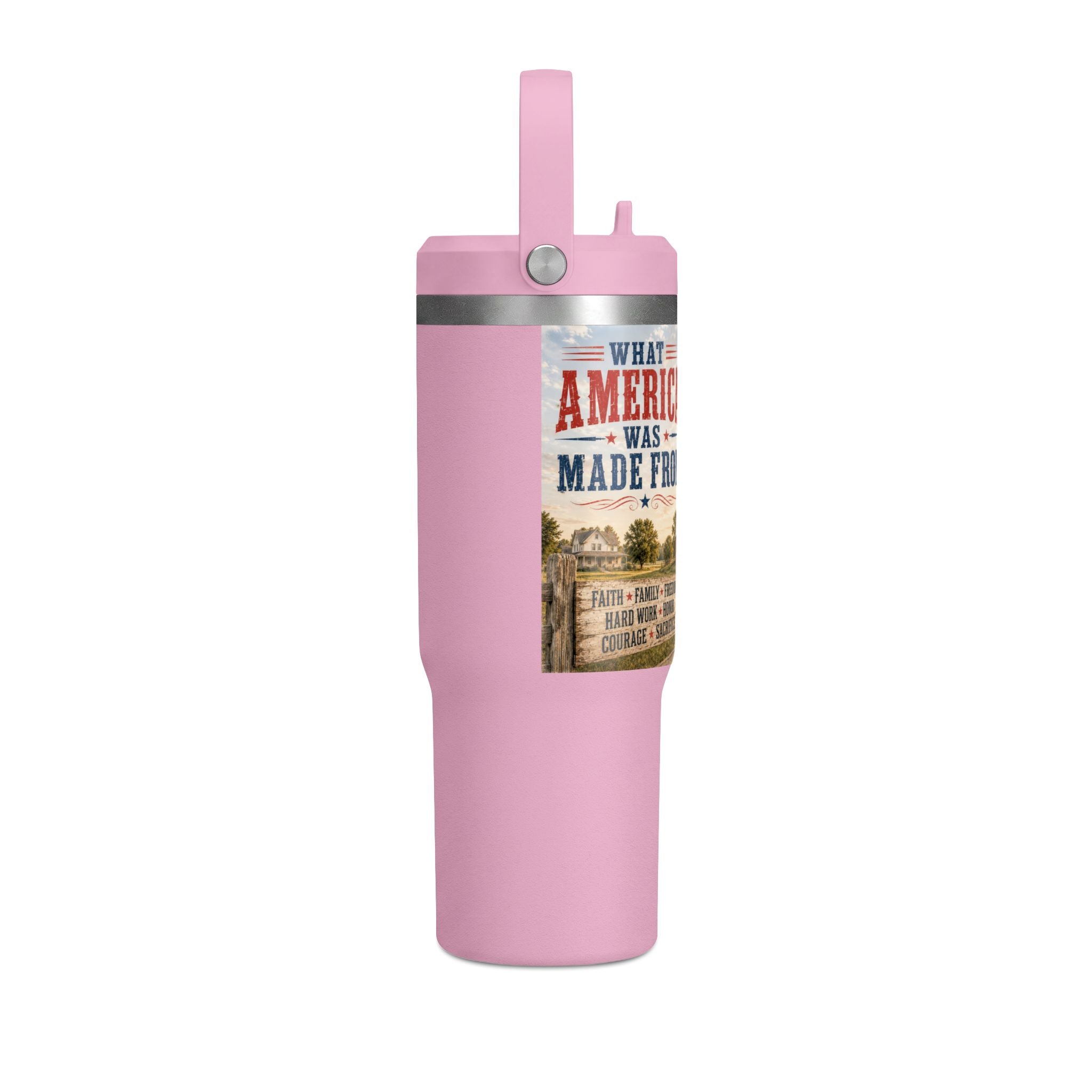 32oz Insulated Tumbler — Rustic 'What America Was Made From' Farm Flag Design