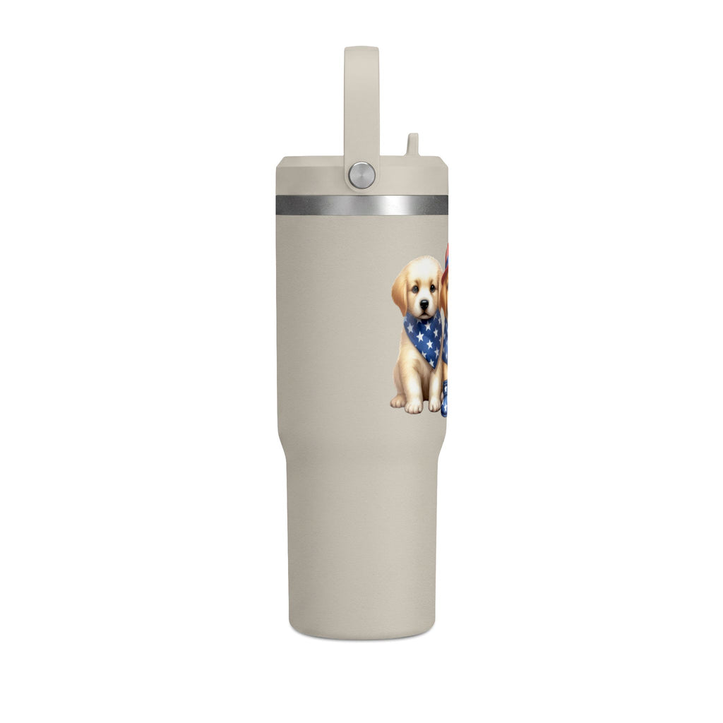 32oz Tumbler - Patriotic Puppies American Flag Travel Cup