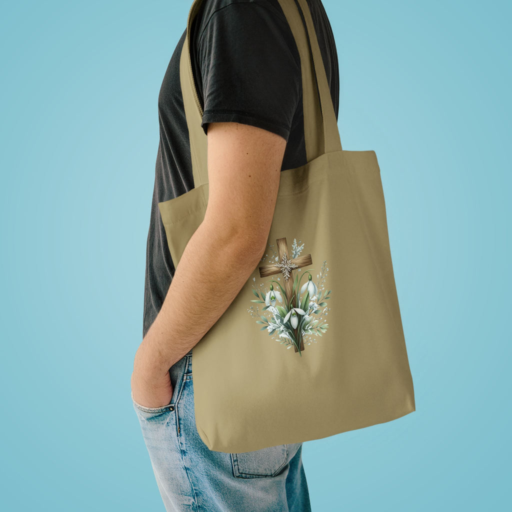 Floral Cross Cotton Tote Bag – Easter Faith Reusable Market Bag