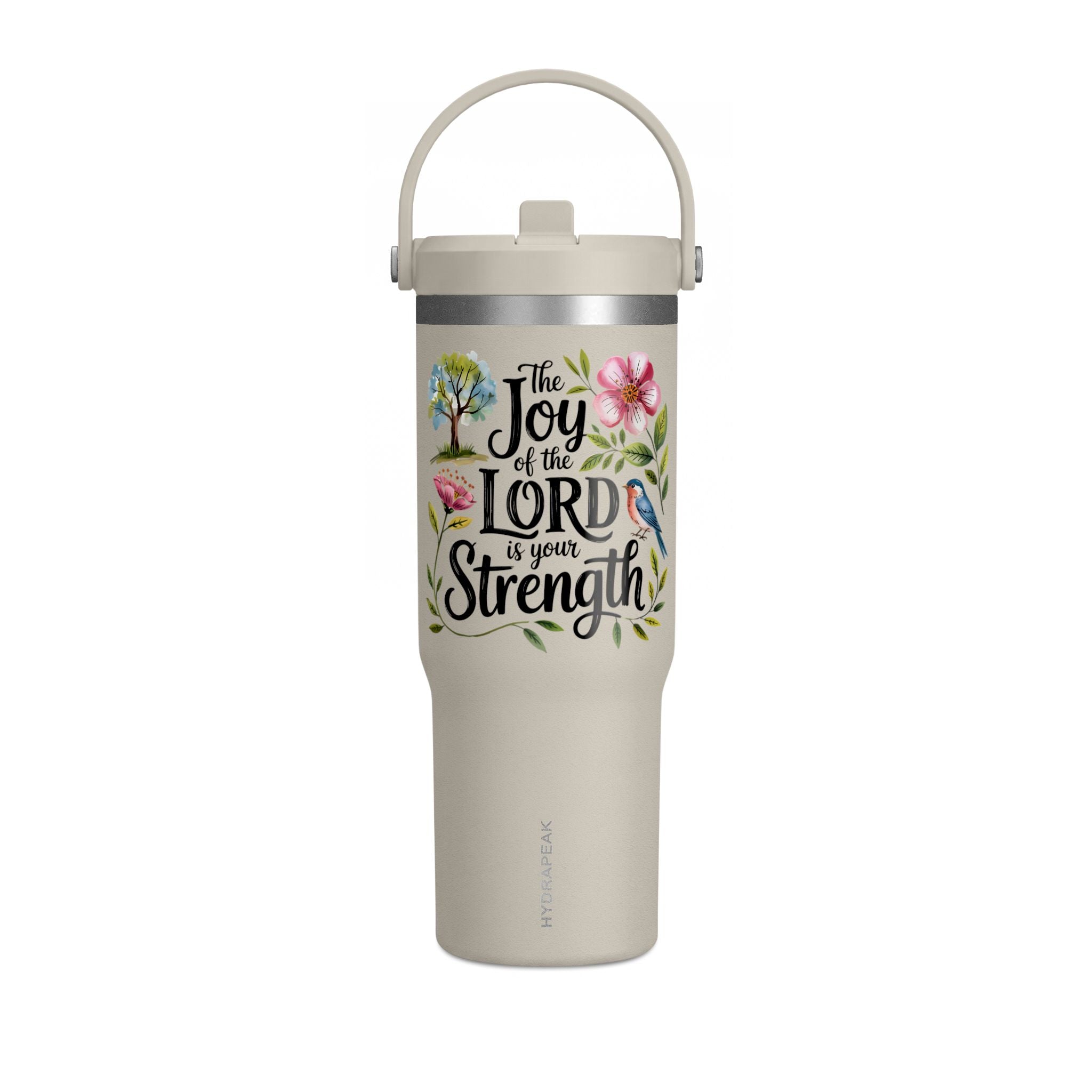 Nomad Tumbler 32oz – “The Joy of the Lord Is Your Strength” Floral Insulated Travel Mug