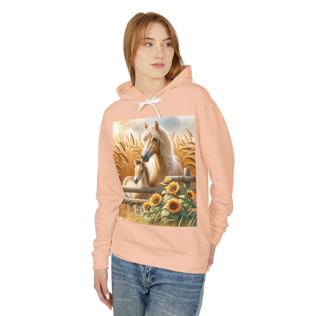 Horse & Foal Sunflower Hoodie — Pastel Farm Animal Sweatshirt