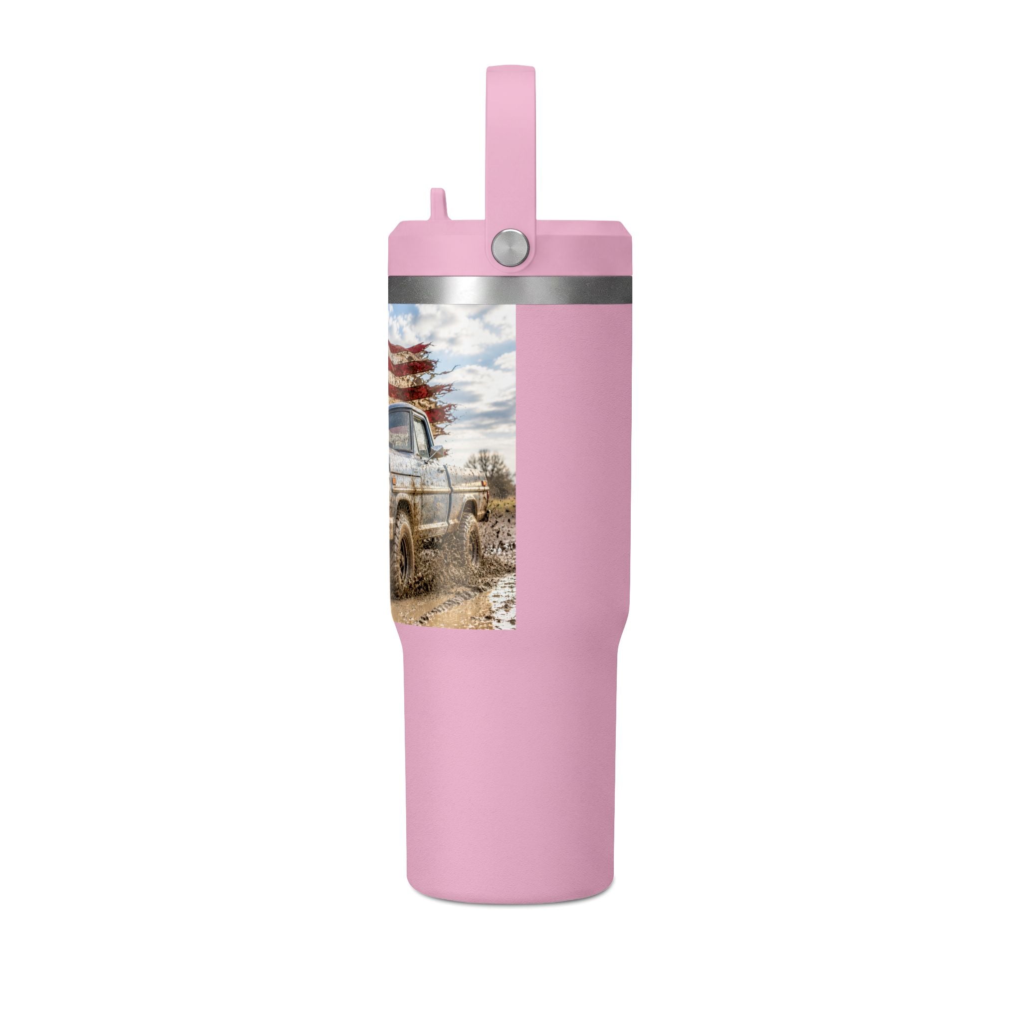 32oz Tumbler – Vintage Truck with American Flag Travel Mug
