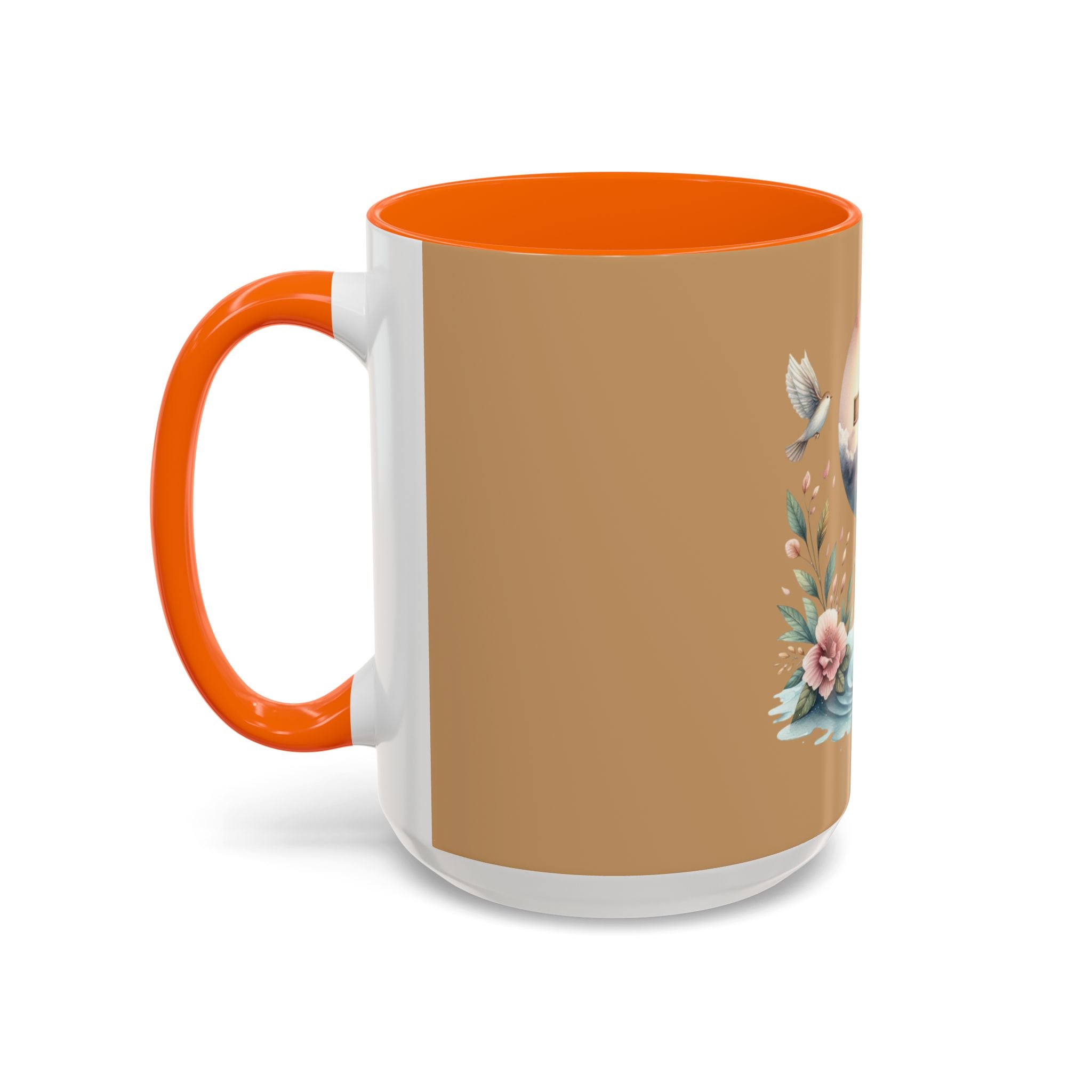 Christian Cross Accent Coffee Mug — Faith, Doves & Floral Baptism Gift (11/15oz)