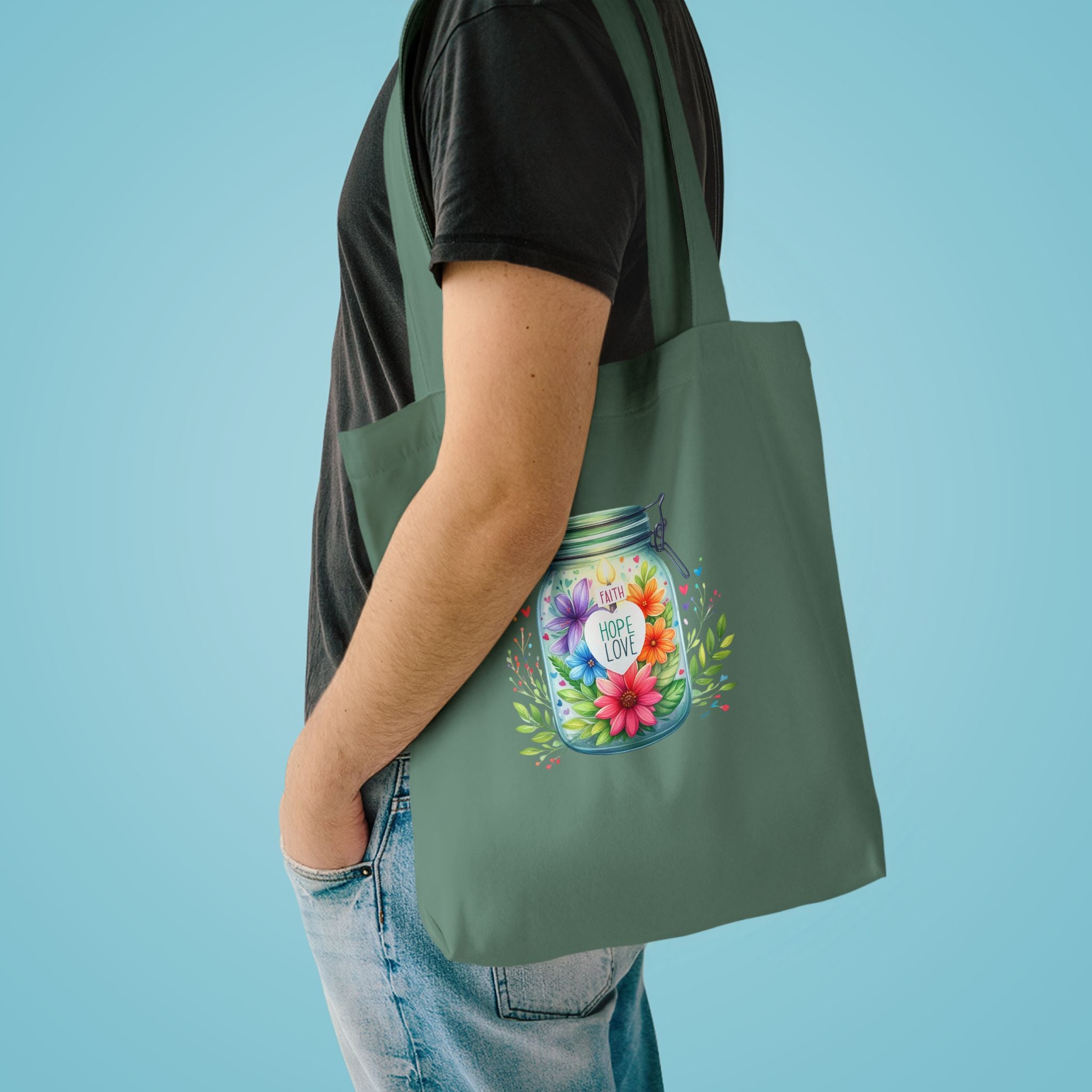 Tote Bag — "Hope Lights the Way" Mason Jar Floral Design