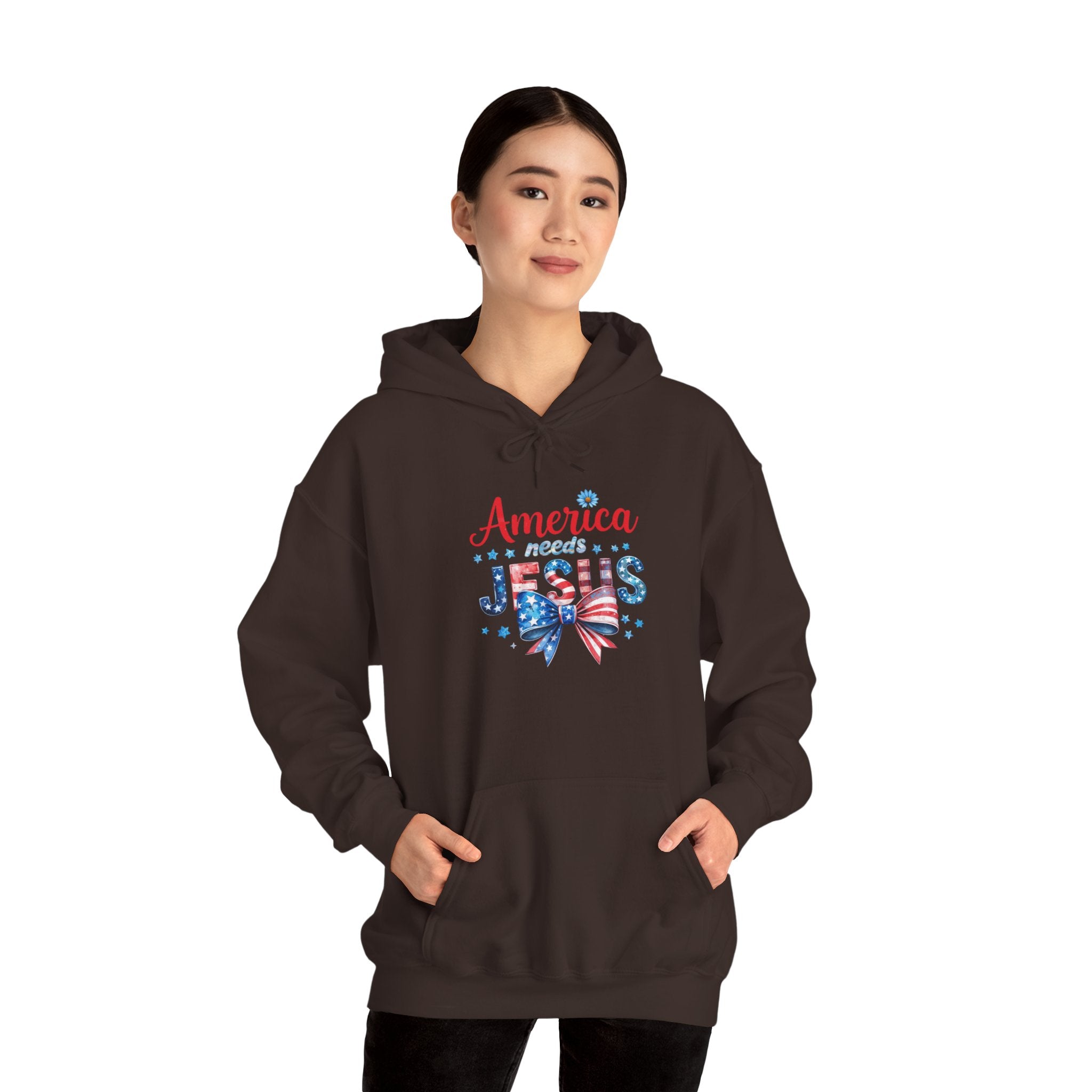 America Loves Jesus Patriotic Hoodie – Flag Bow Christian Sweatshirt