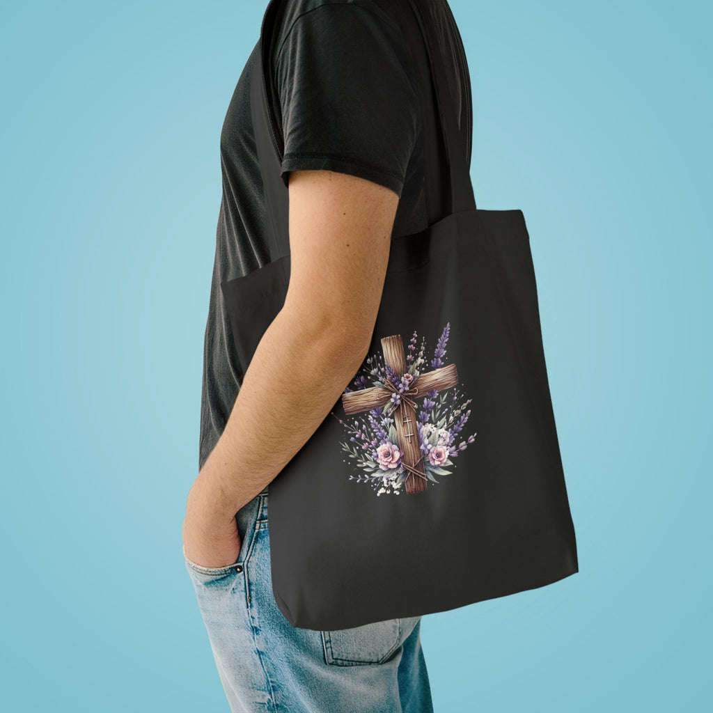 Floral Cross Cotton Tote Bag - Christian Easter Floral Grocery Tote