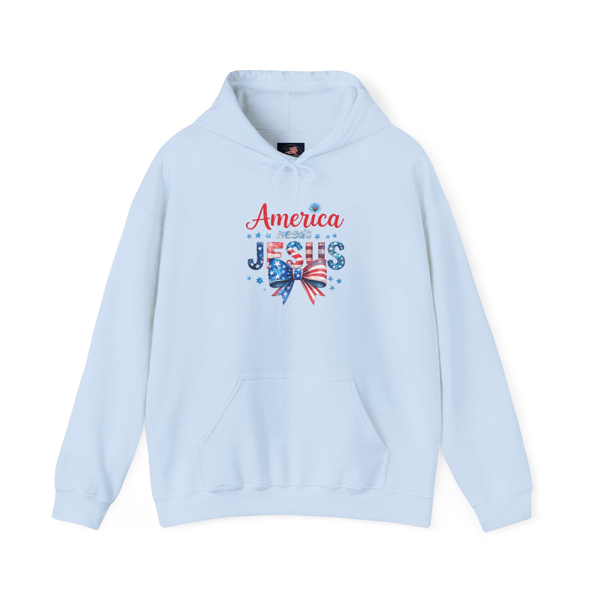 America Loves Jesus Patriotic Hoodie – Flag Bow Christian Sweatshirt
